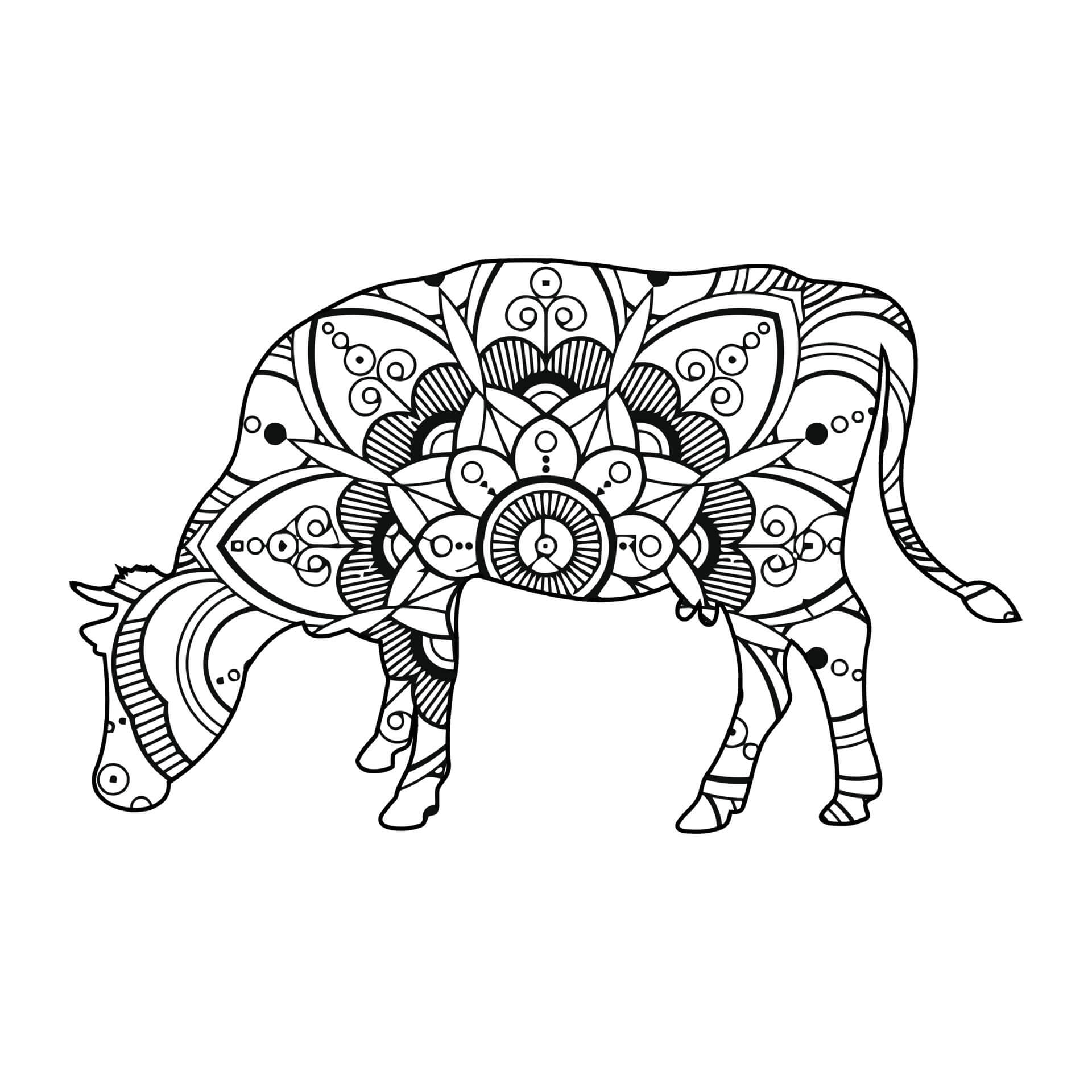 Coloriage Mandala: Vache Feuille 6 Mandalas