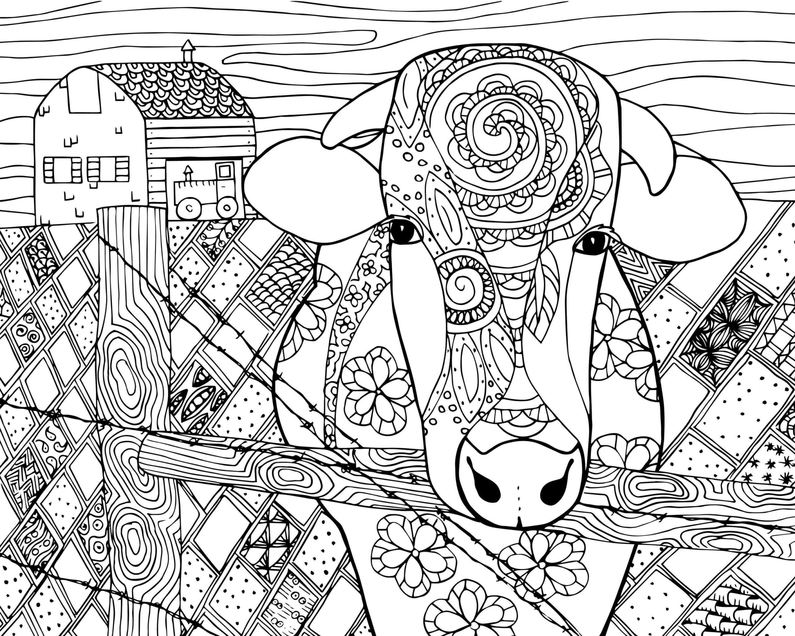 Coloriage Mandala: Vache à la ferme Mandalas