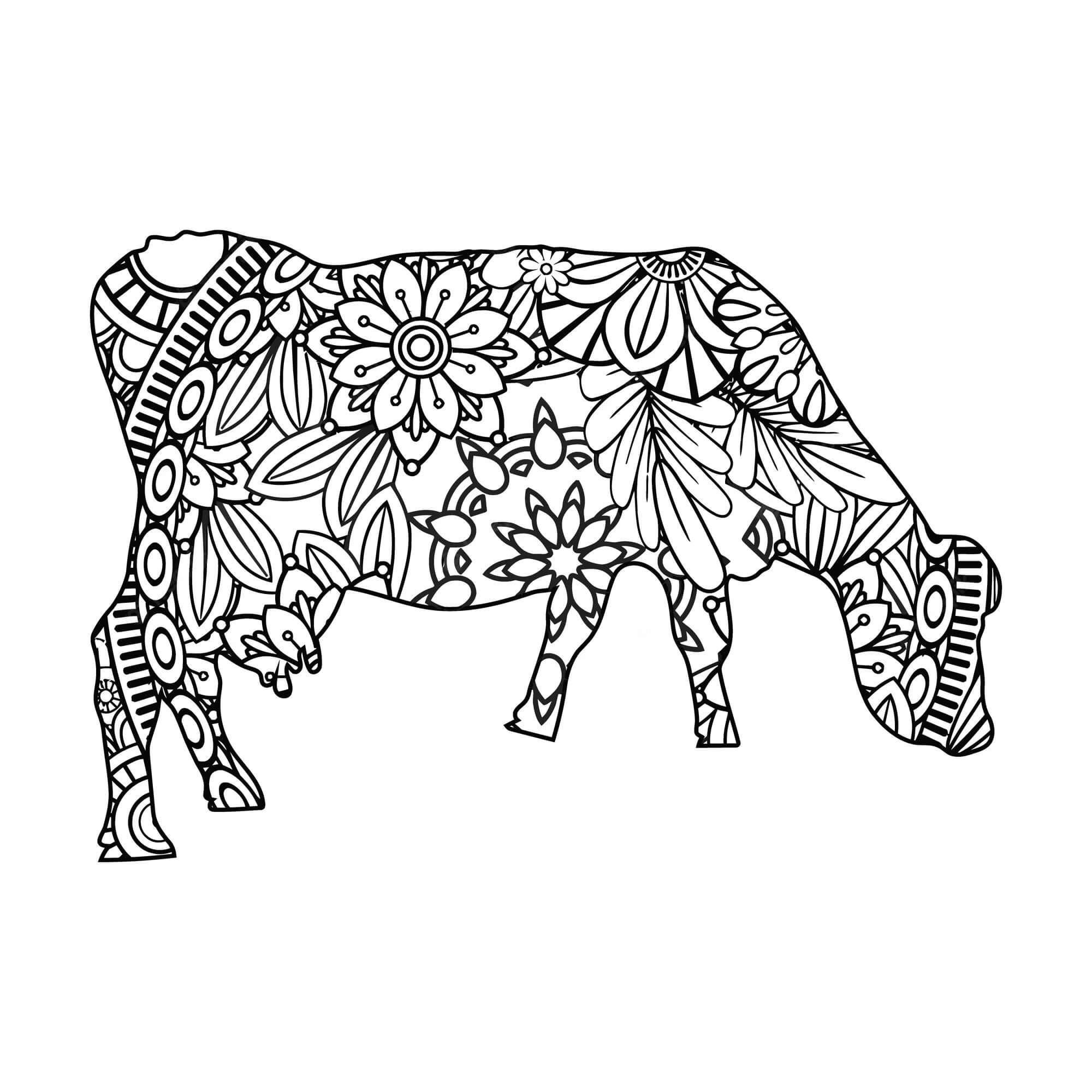 Coloriage Mandala: Vache mangeant Mandalas