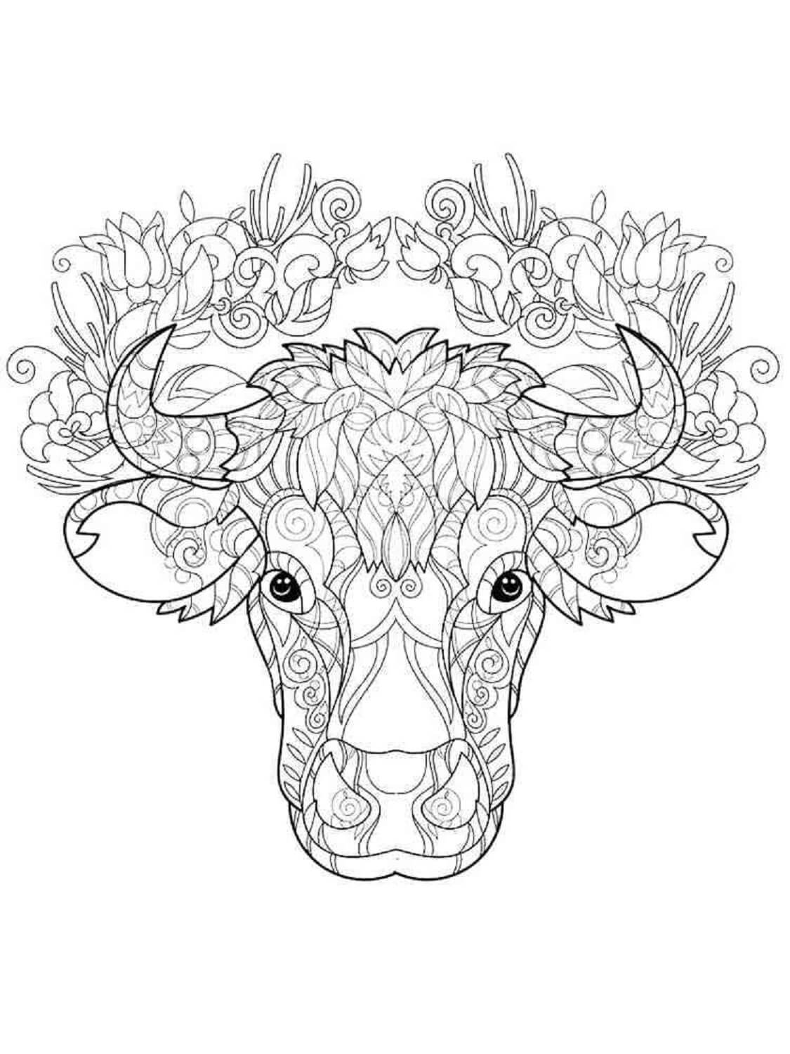 Coloriage Mandala: Visage de vache Mandalas