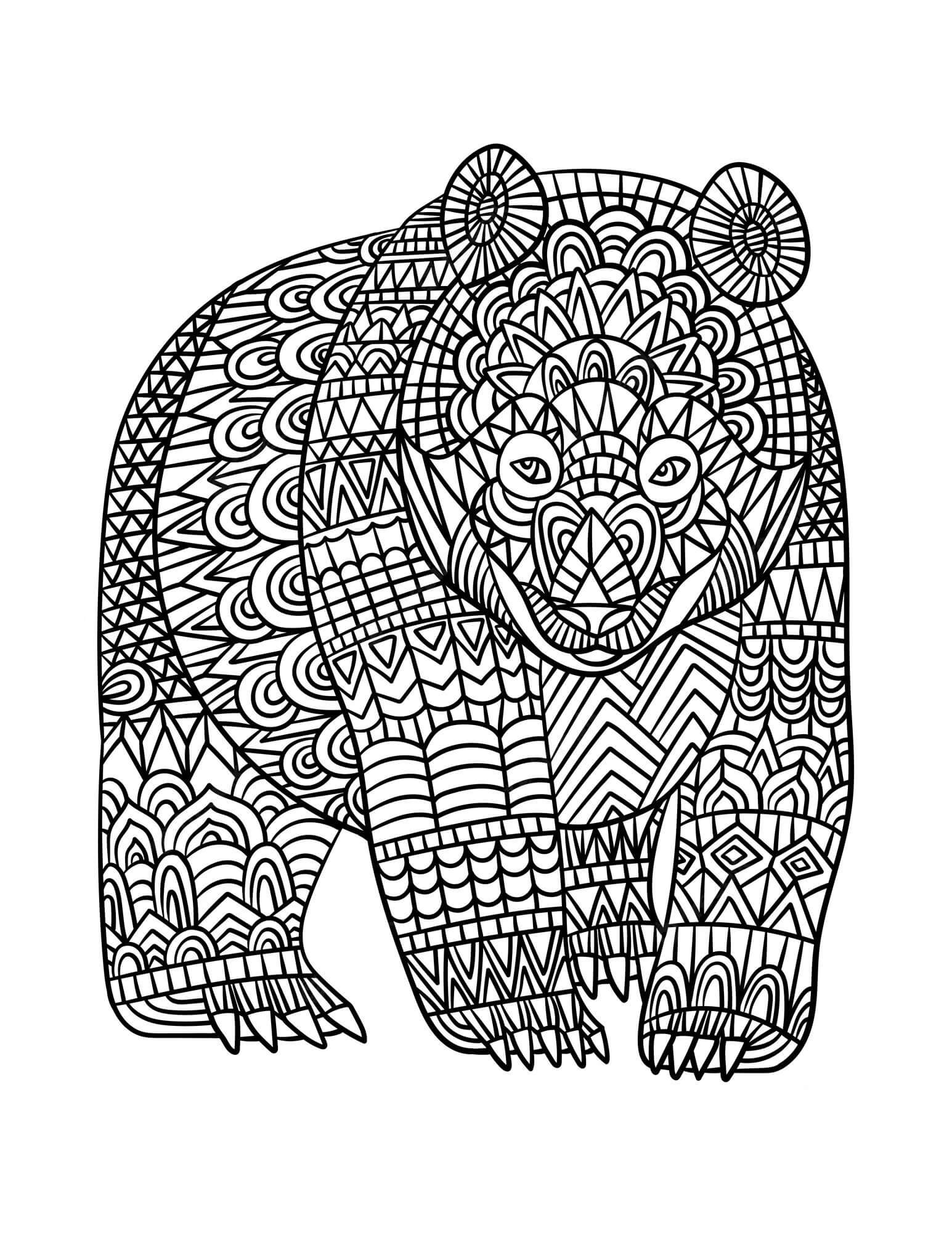Mandala Bear Walking Coloring Page Mandala