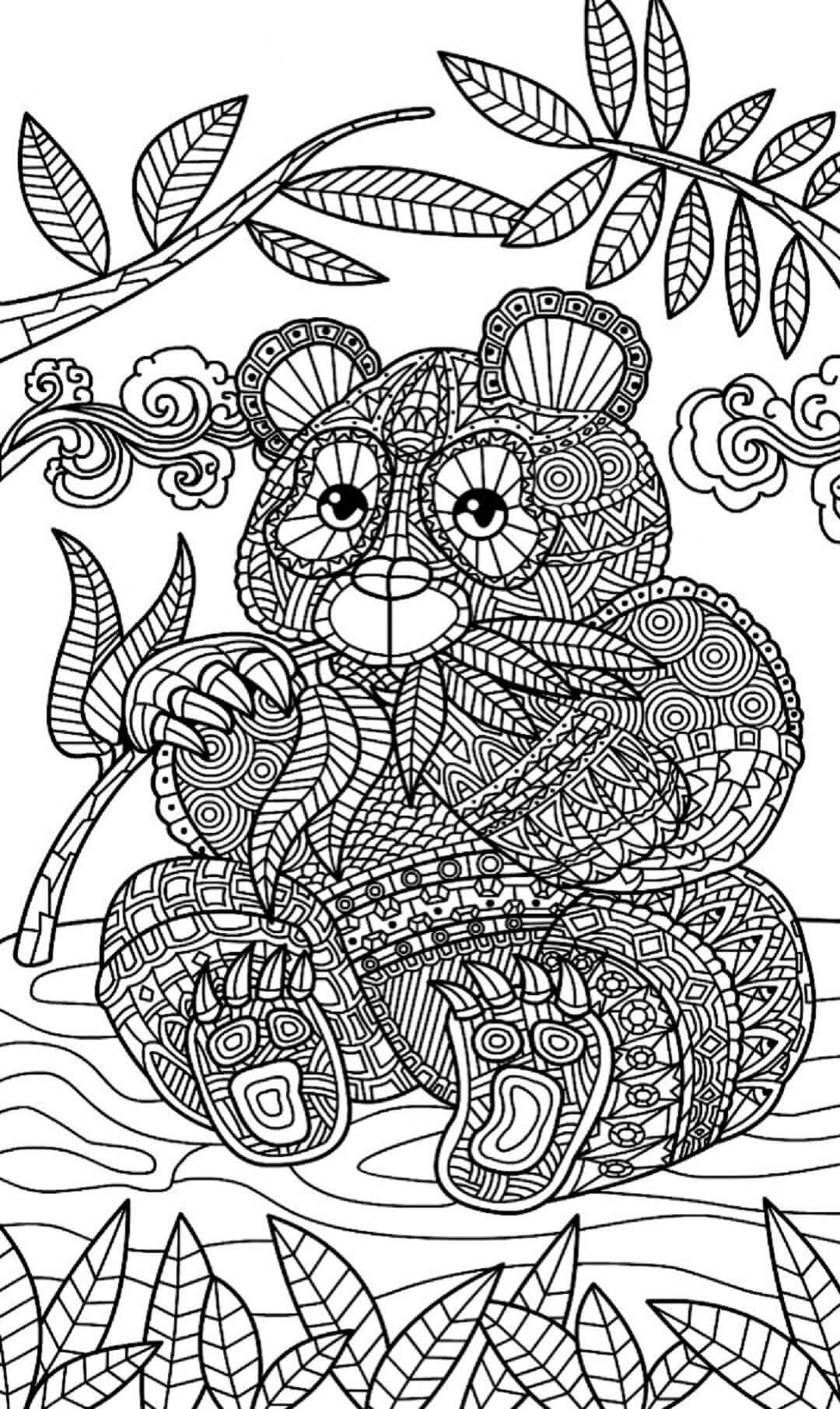 Mandala Bear With Leaves Coloring Page Mandala
