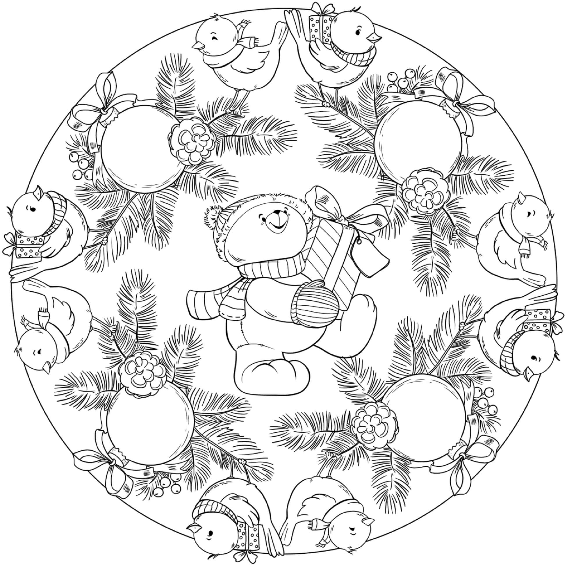 Mandala Christmas Bear Coloring Page Mandala