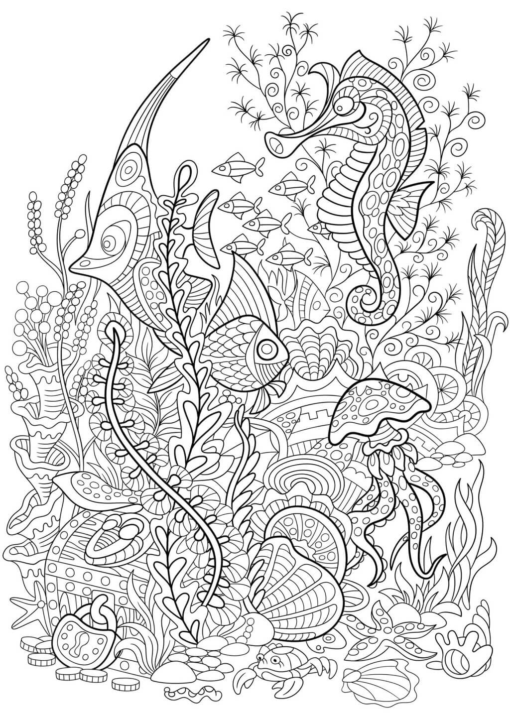 Mandala Jellyfish With Sea Animals Coloring Page Mandalas
