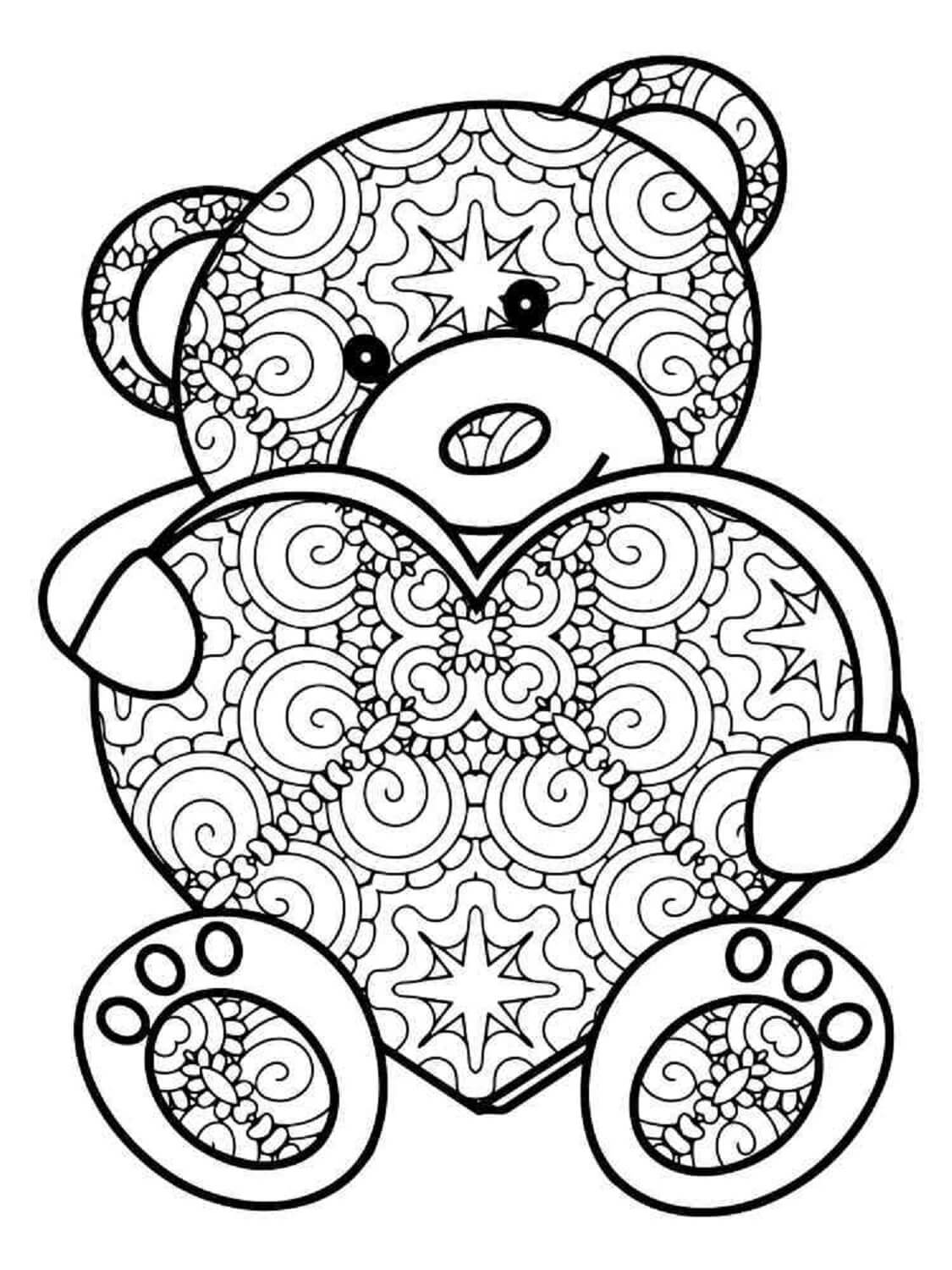 Mandala Teddy Bear Holding Heart Coloring Page Mandala