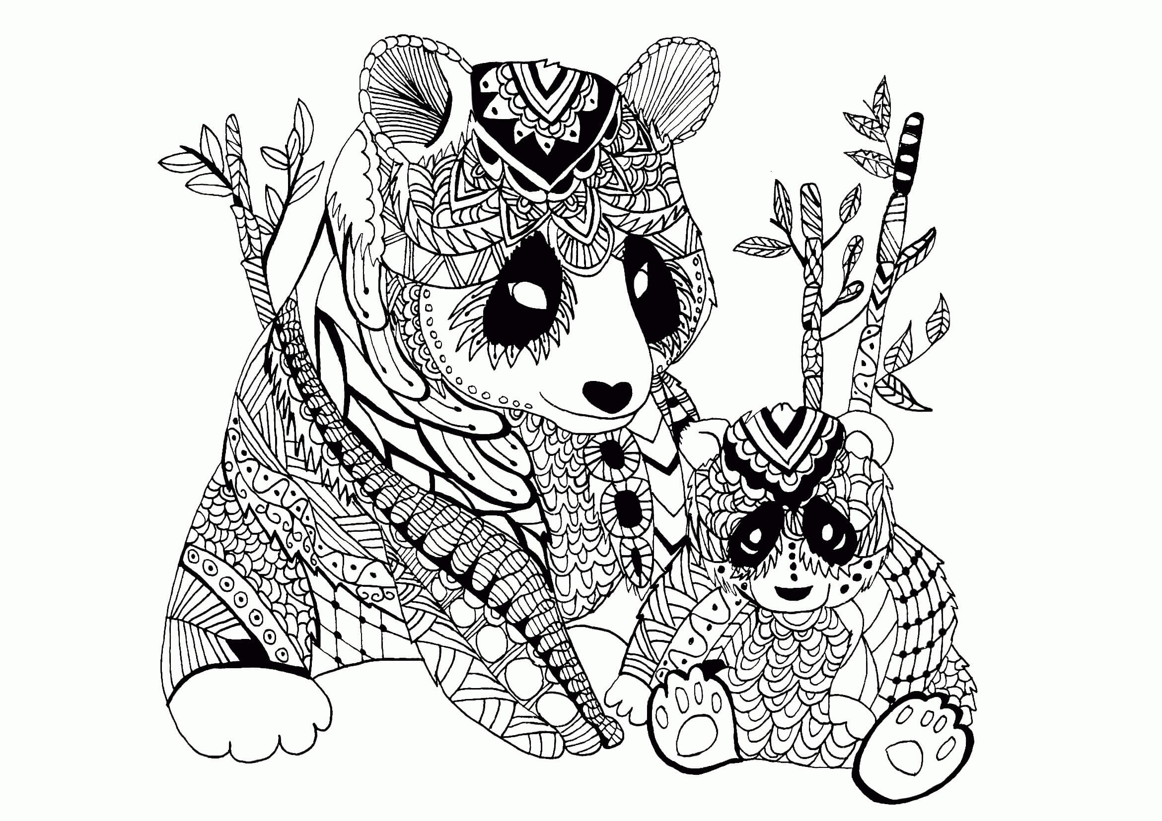 Mandala Two Panda Bears Coloring Page Mandala