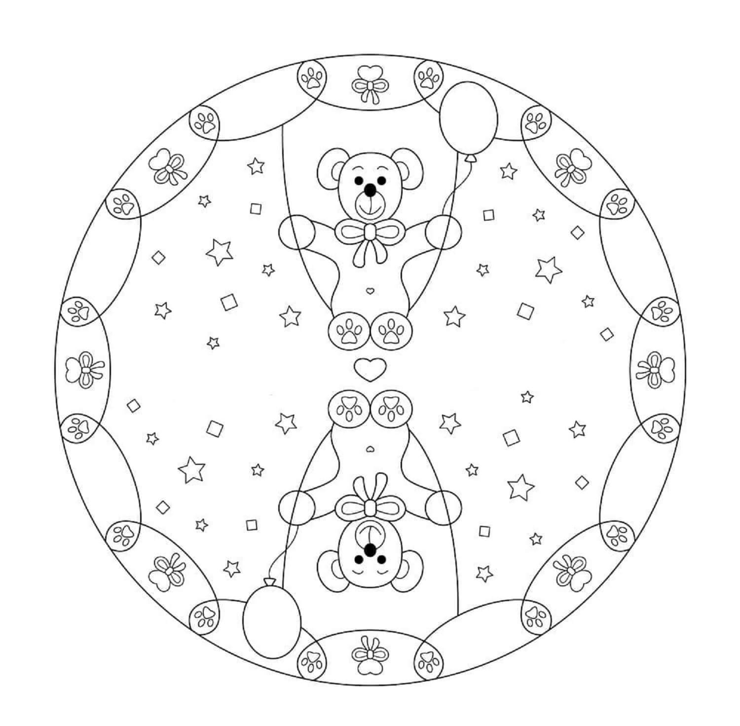 Mandala Two Teddy Bears Coloring Page Mandala