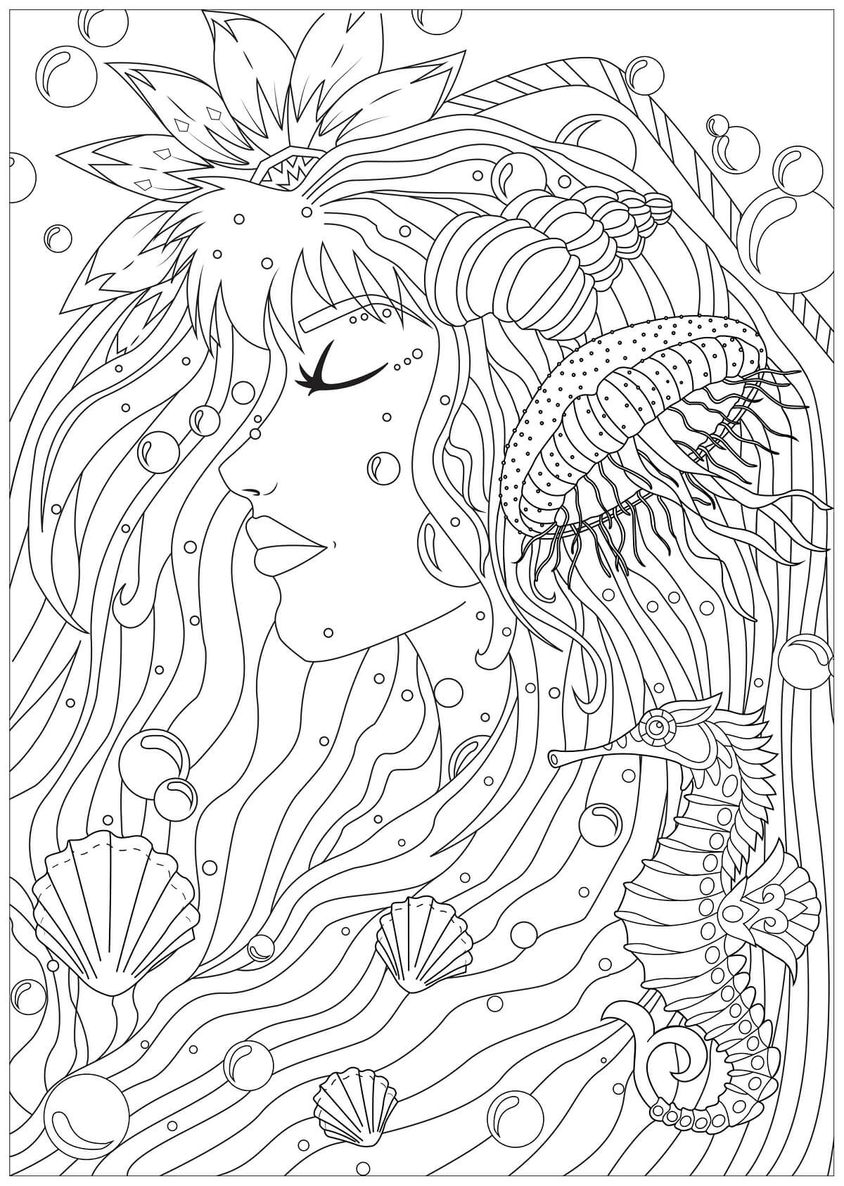 Coloriage Mandala: Femme et méduse Mandalas