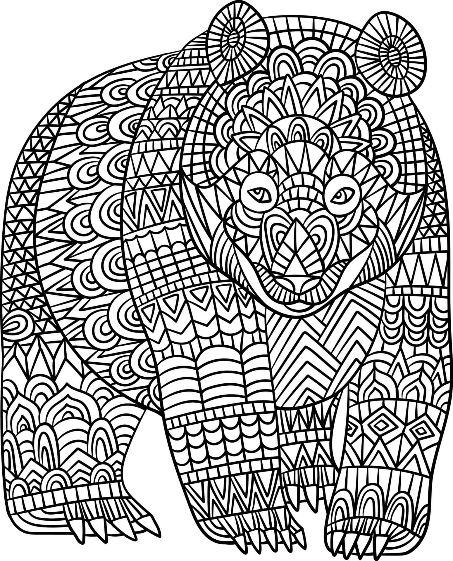 Coloriage Mandala: Ours Feuille 6 Mandalas