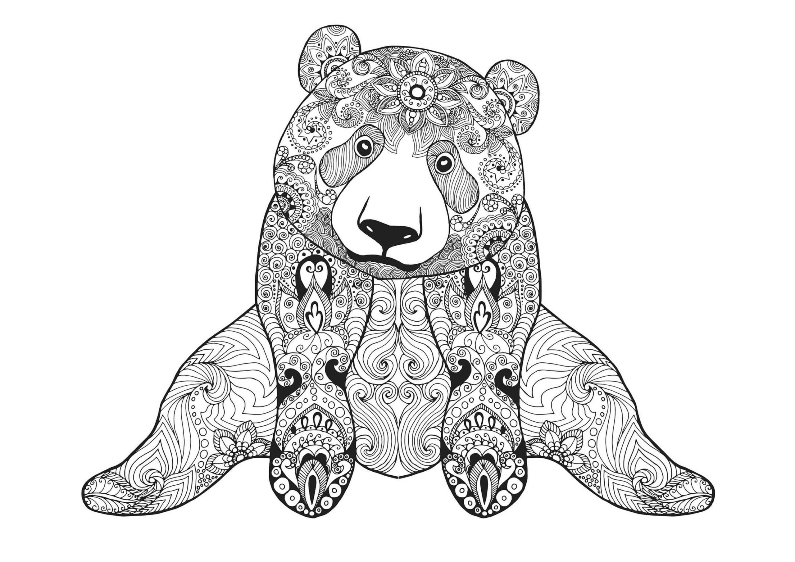 Coloriage Mandala: Ours mignon assis Mandala