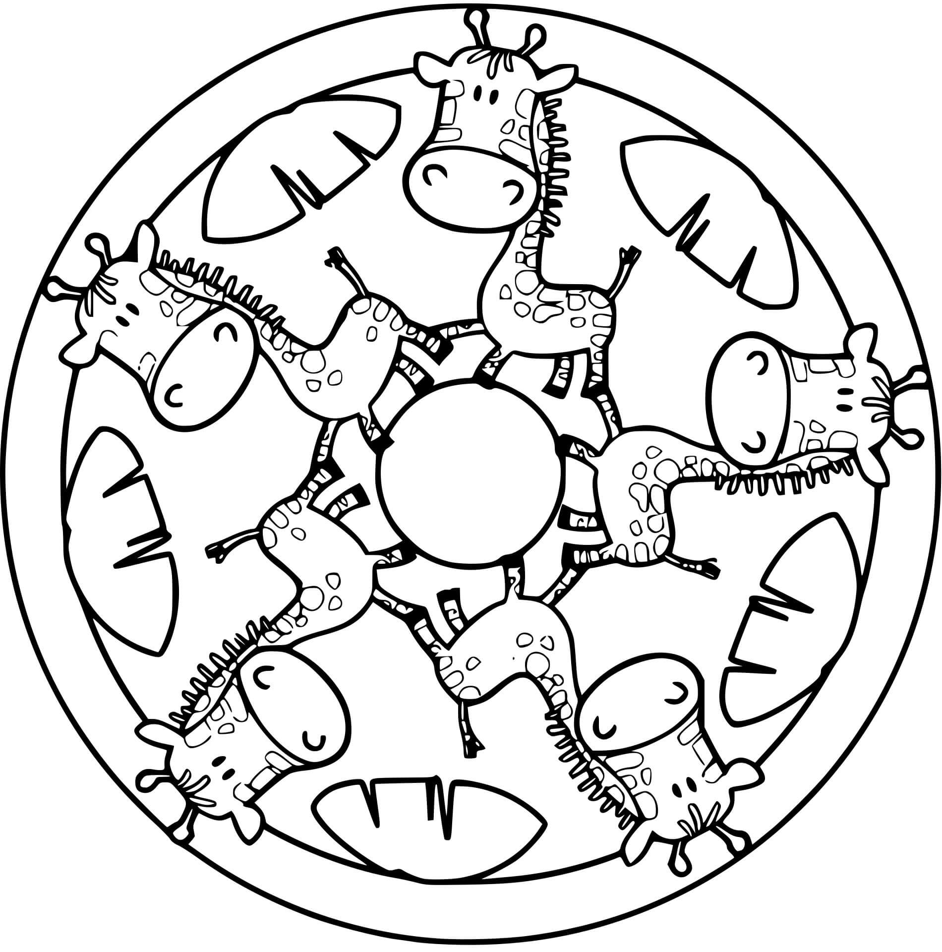 Mandala Cute Giraffes Coloring Page Mandalas