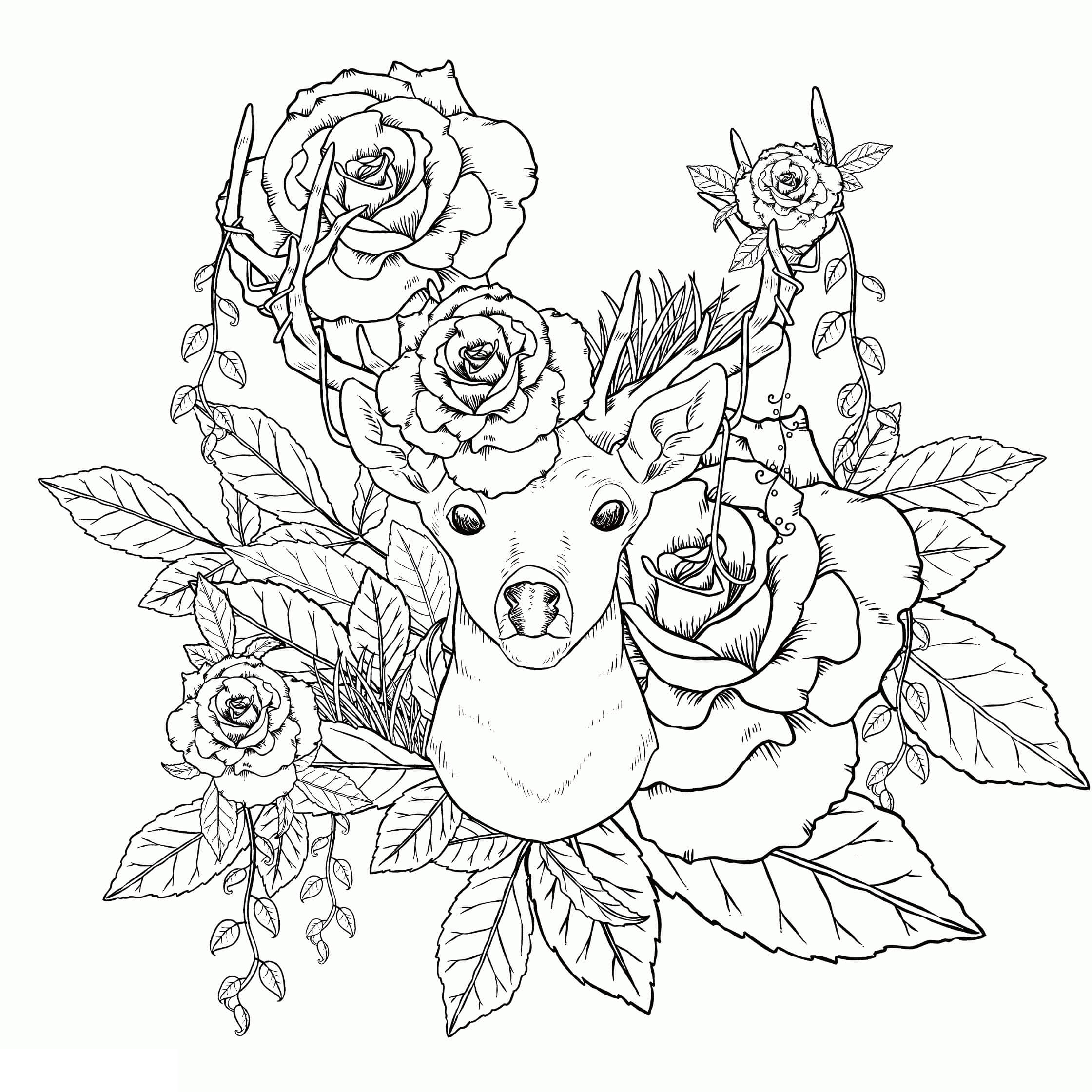 Mandala Deer Face With Flowers Coloring Page Mandalas