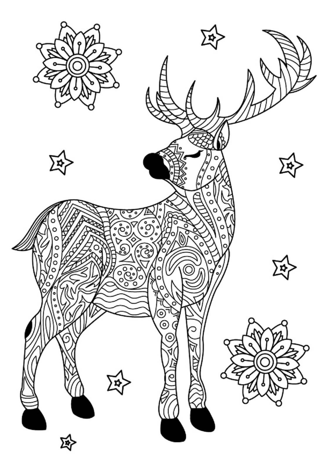 Mandala Deer With Flowers Coloring Page Mandalas