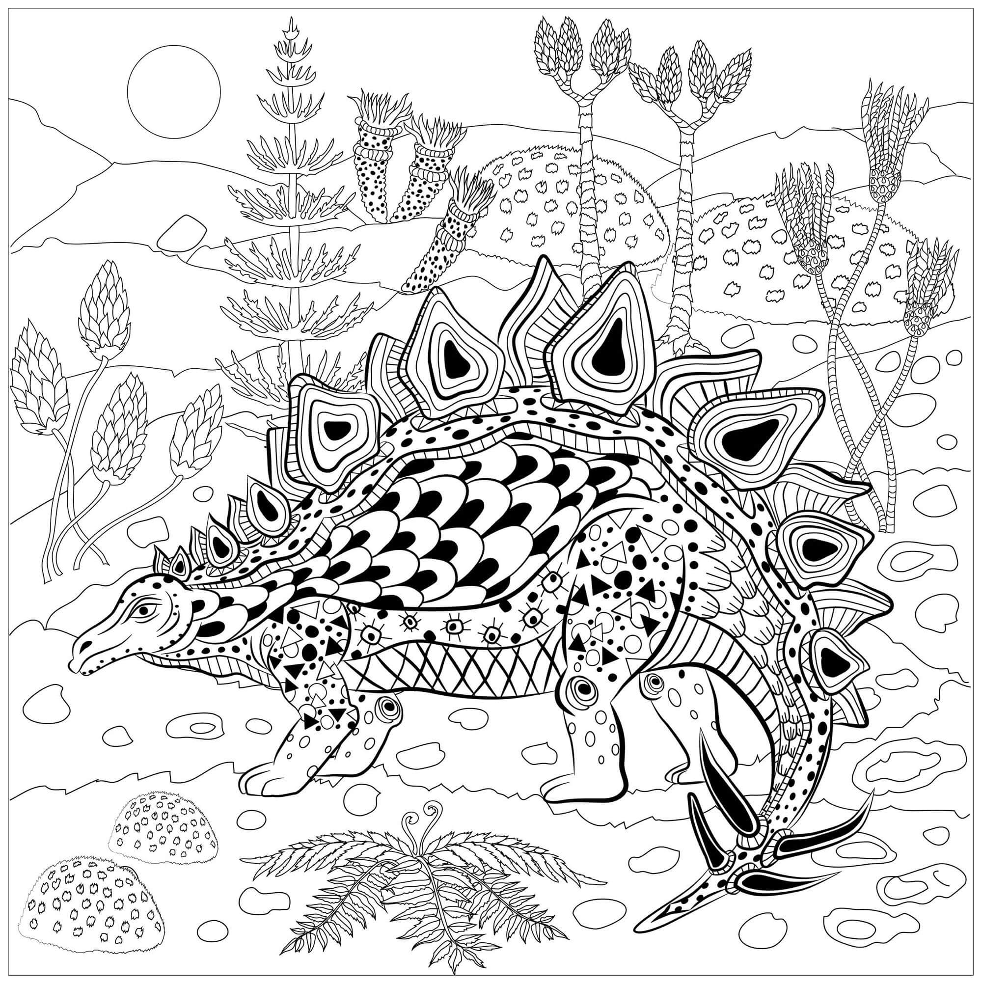 Mandala Stegosauria in Nature Coloring Page Mandalas