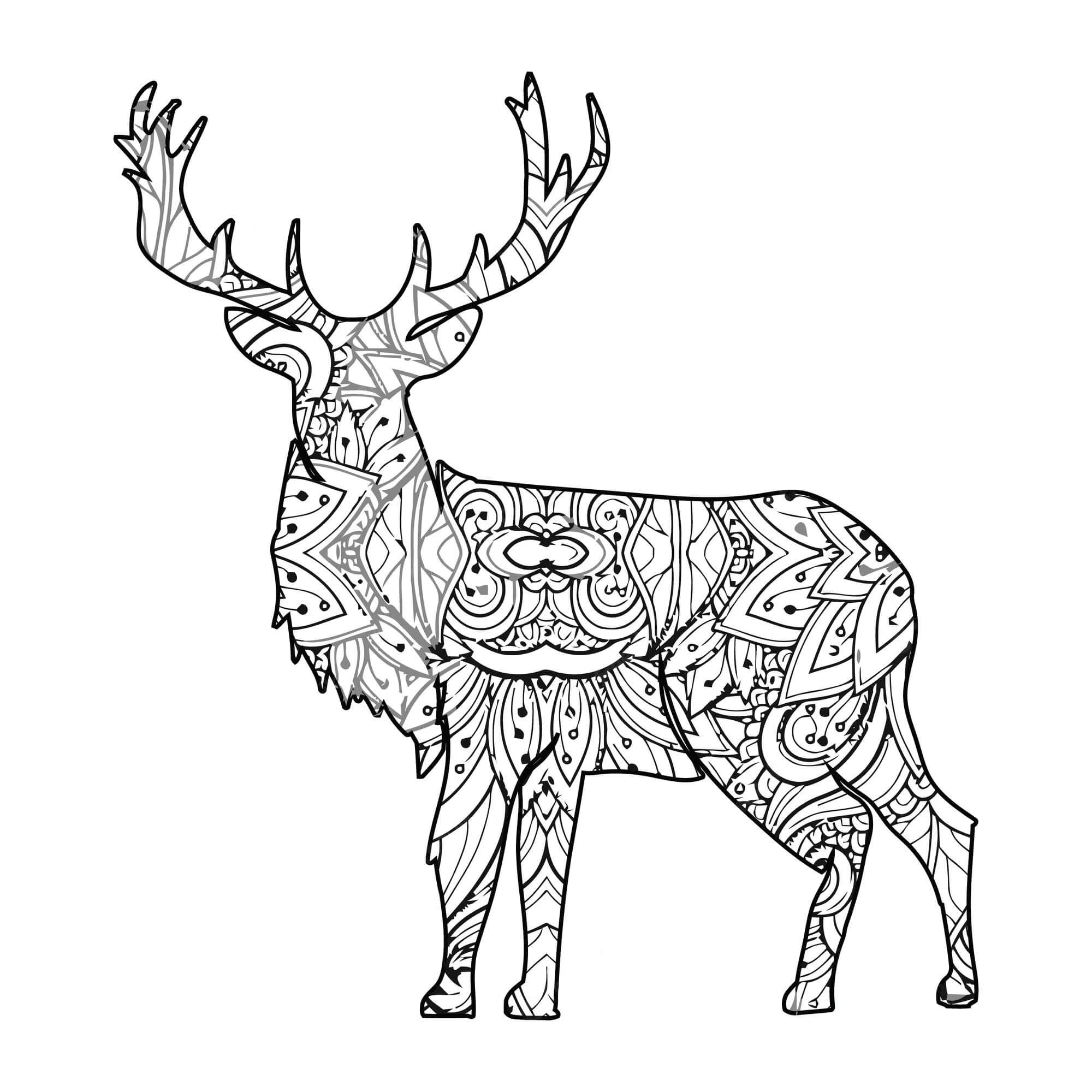 Coloriage Mandala: Cerf Feuille 4 Mandalas