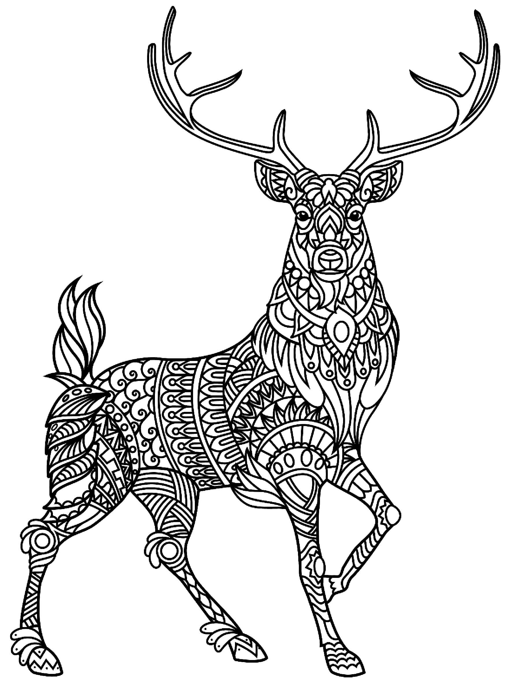Coloriage Mandala: Cerf Feuille 6 Mandalas