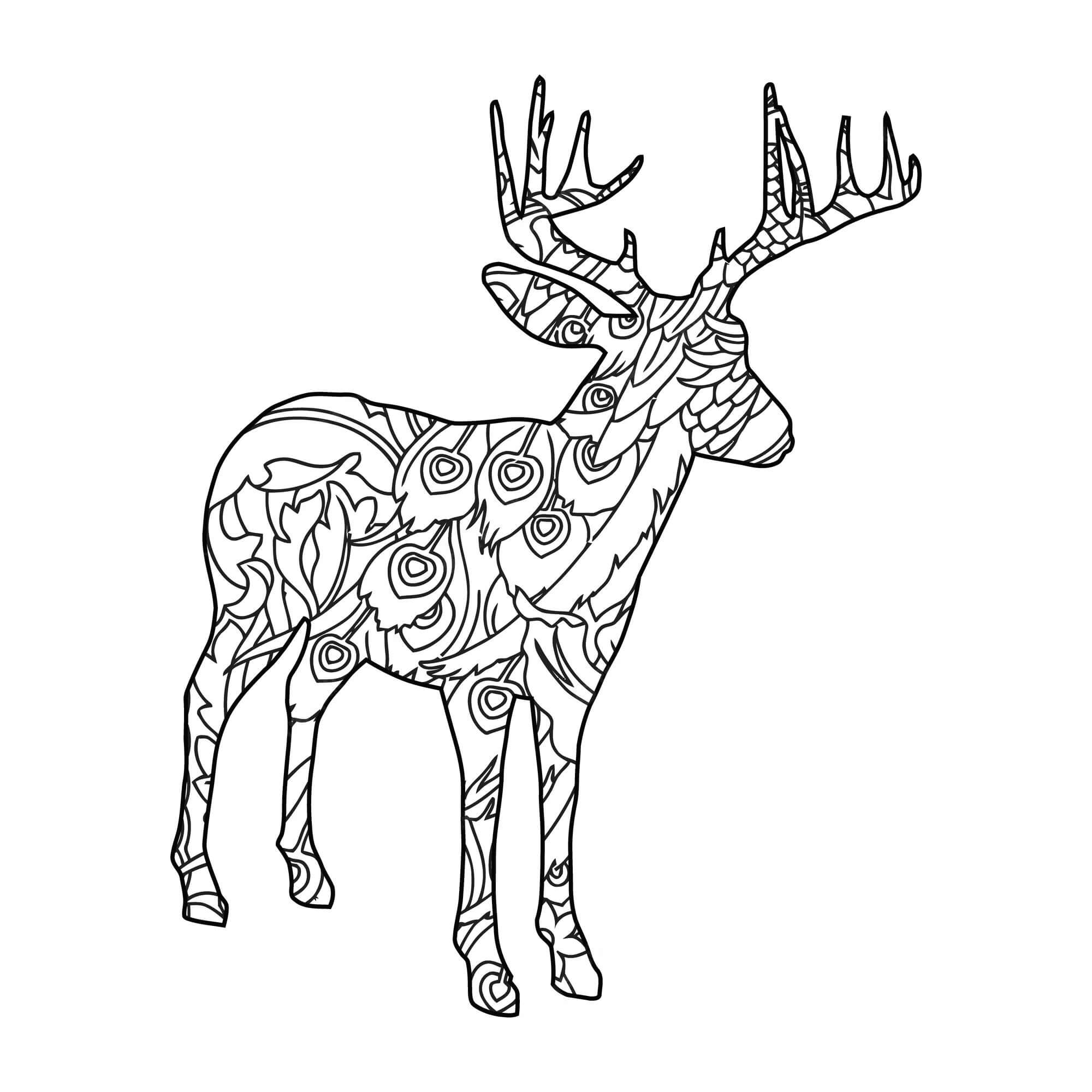 Coloriage Mandala: Cerf Feuille 7 Mandalas
