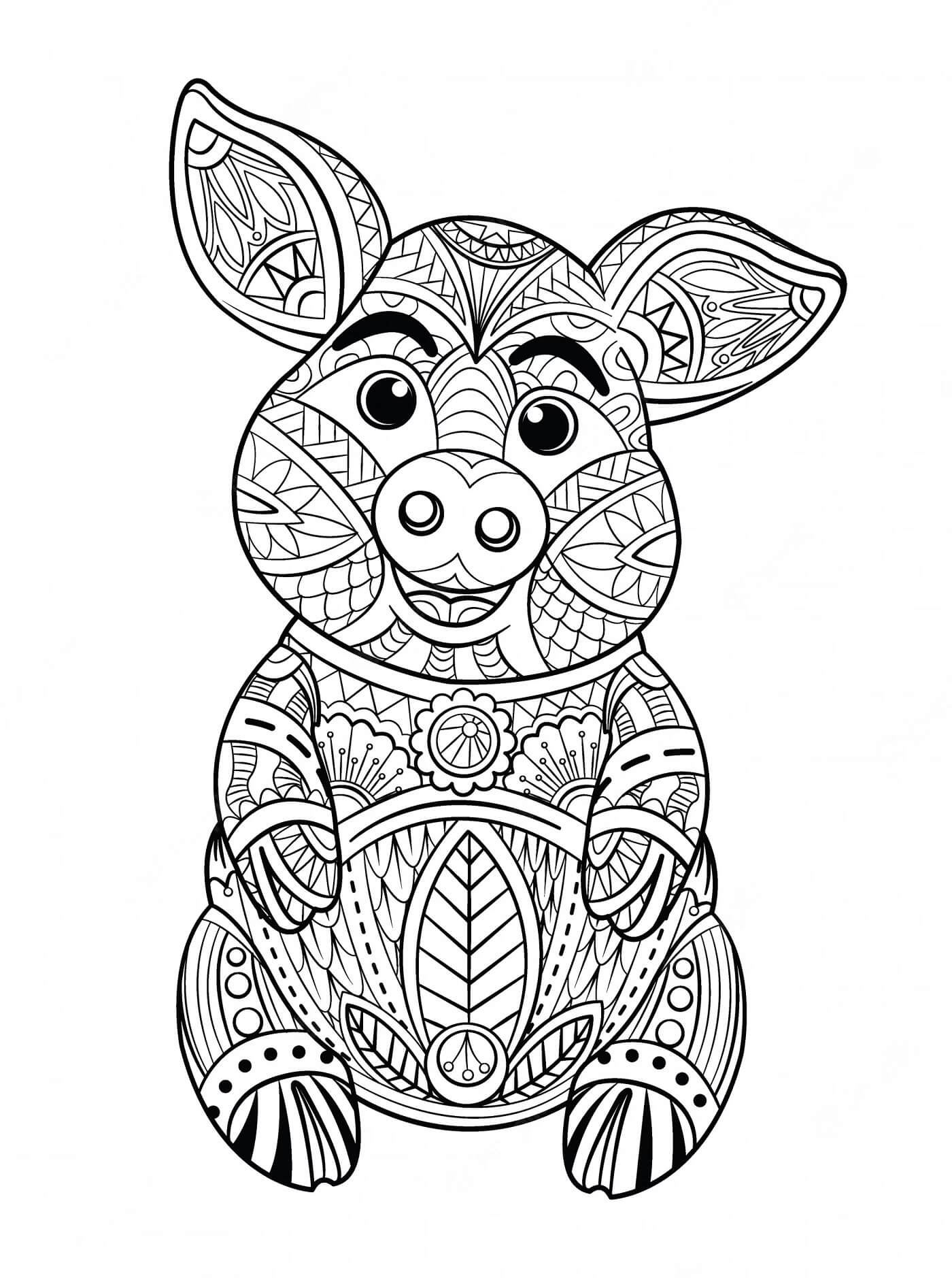 Coloriage Mandala: Cochon amusant Mandalas