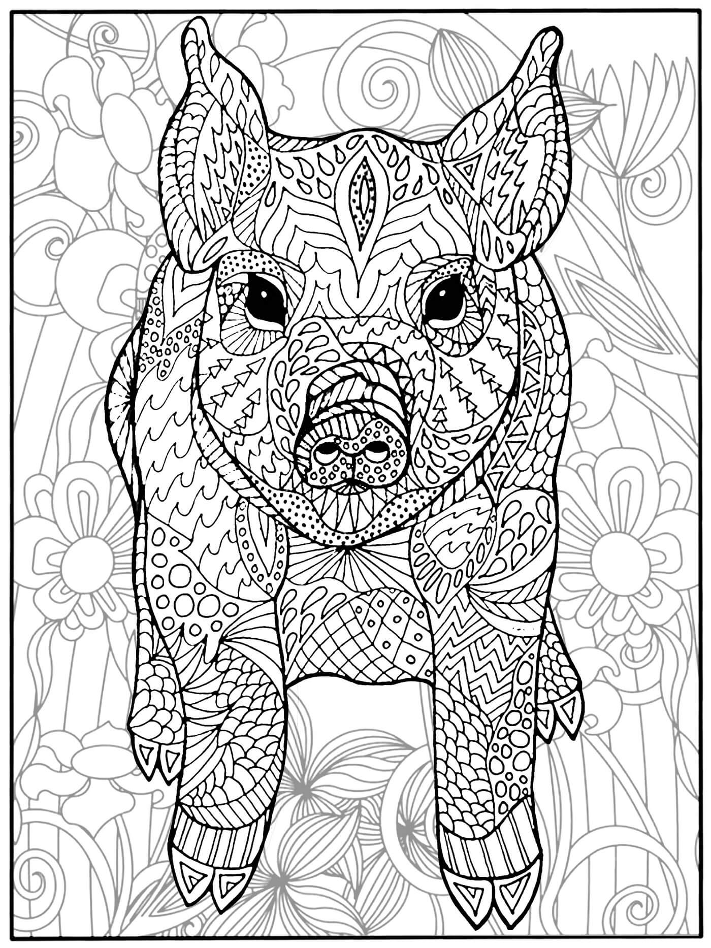 Coloriage Mandala: Cochon avec des fleurs Mandalas
