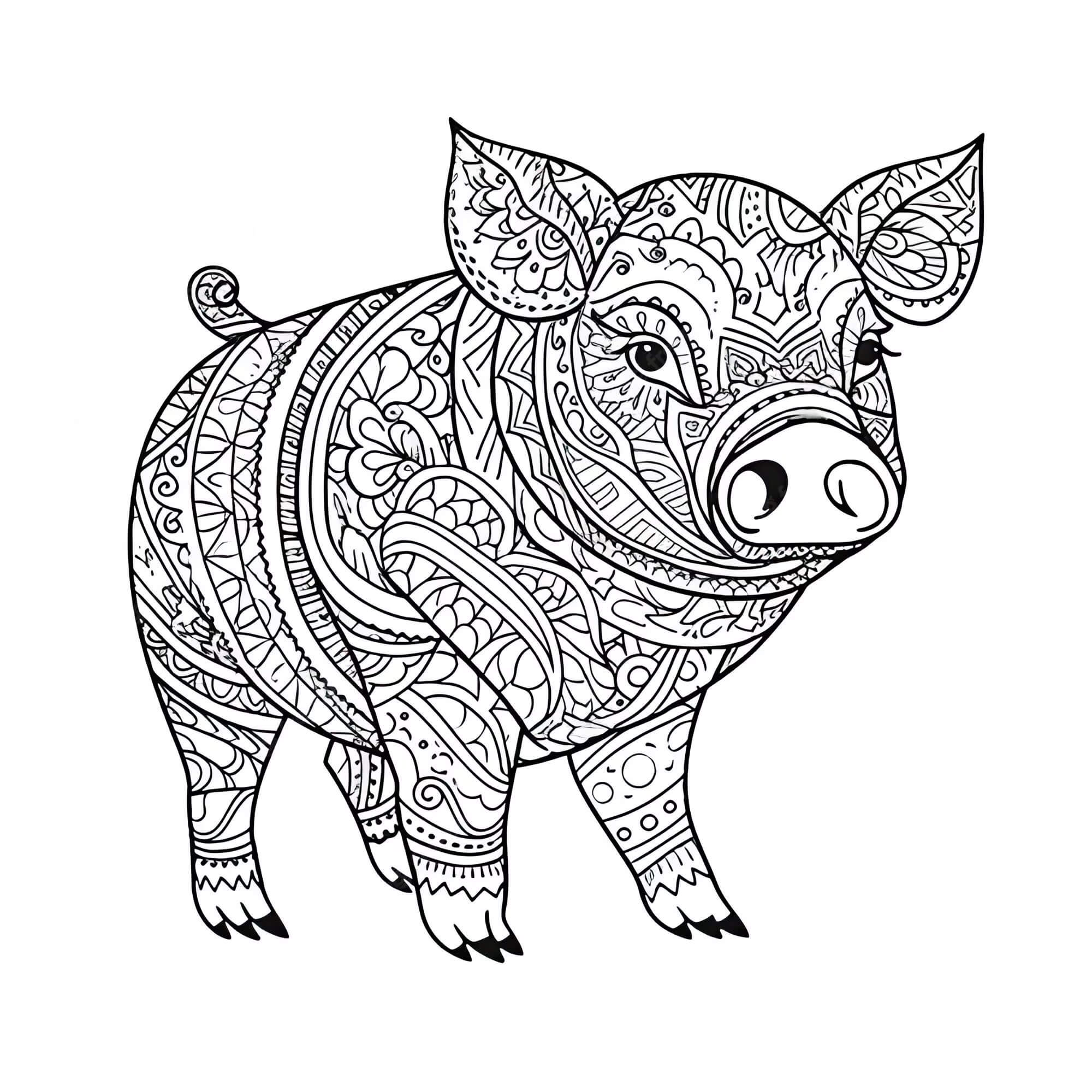 Coloriage Mandala: Cochon Feuille 3 Mandalas