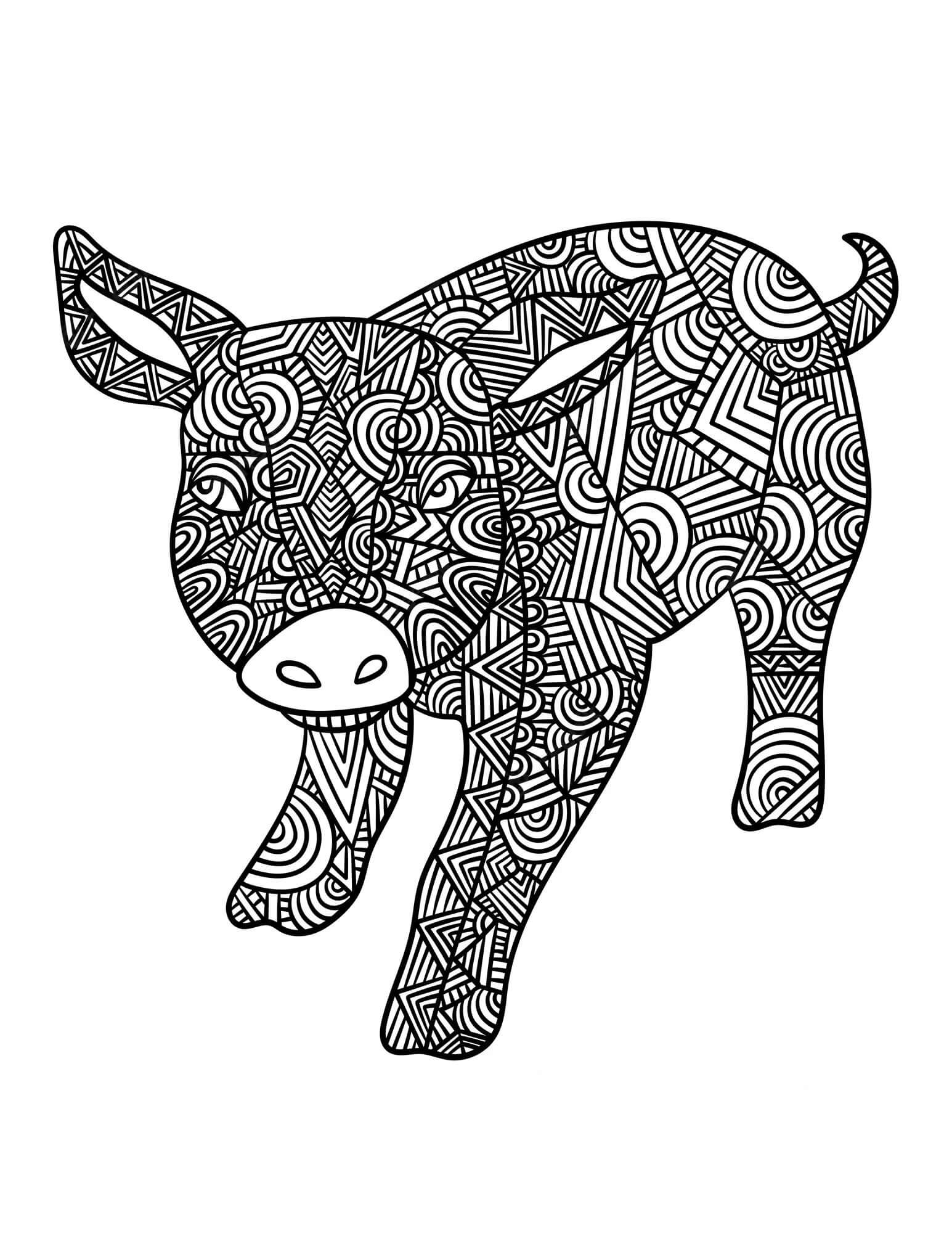Coloriage Mandala: Cochon Feuille 5 Mandalas