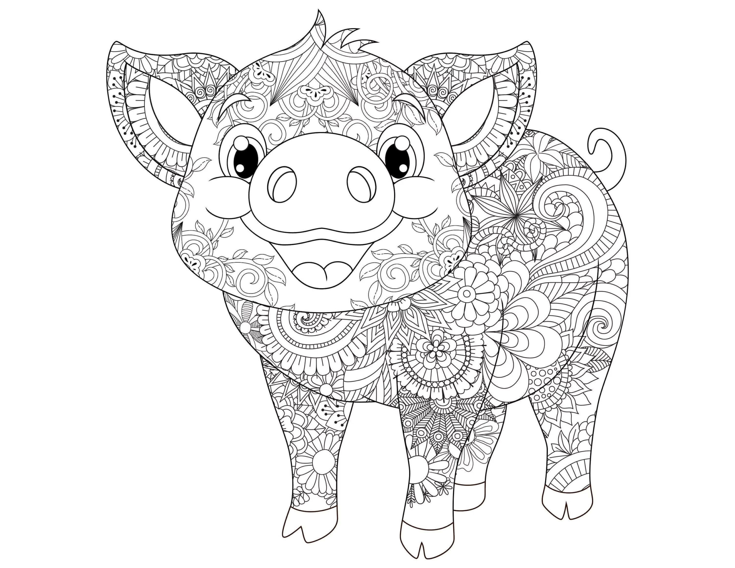 Coloriage Mandala: Cochon miniature amusant Mandalas
