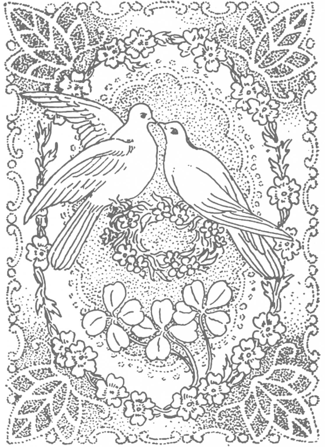 Coloriage Mandala: Couple de pigeons Mandalas