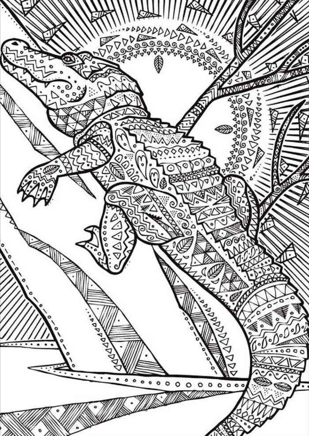 Coloriage Mandala: Crocodile Feuille 4 Mandalas