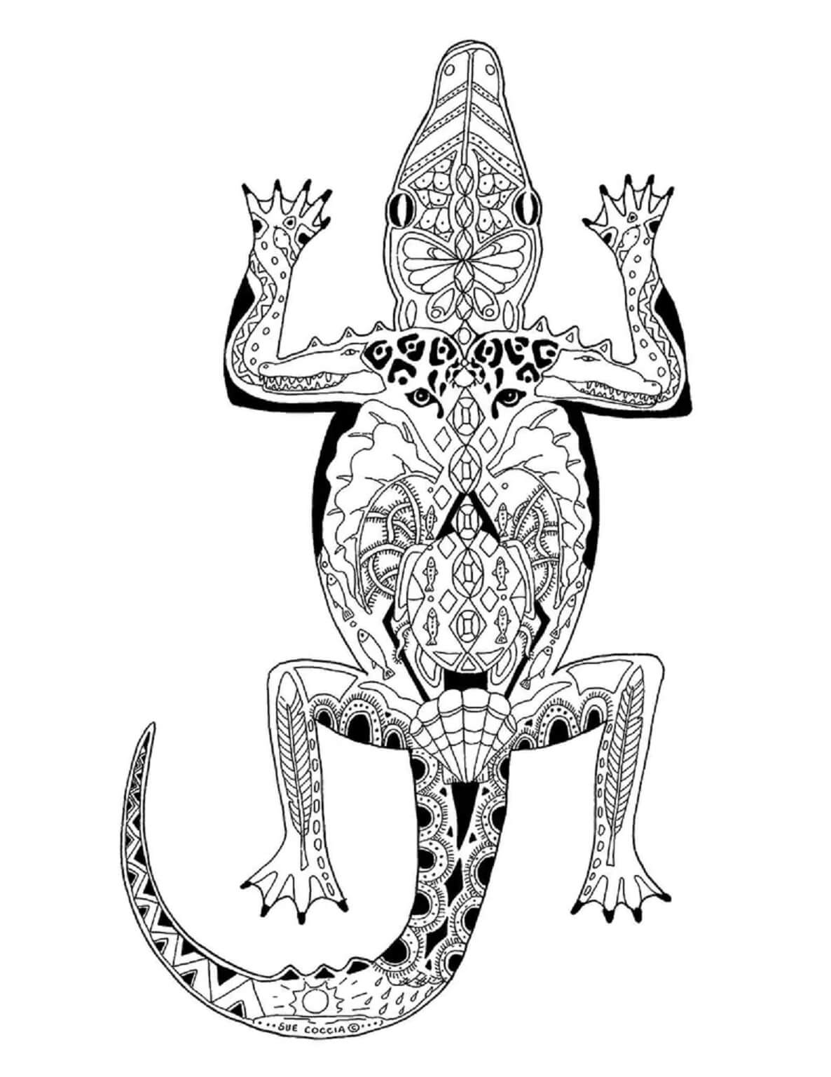 Coloriage Mandala: Crocodile Feuille 5 Mandalas