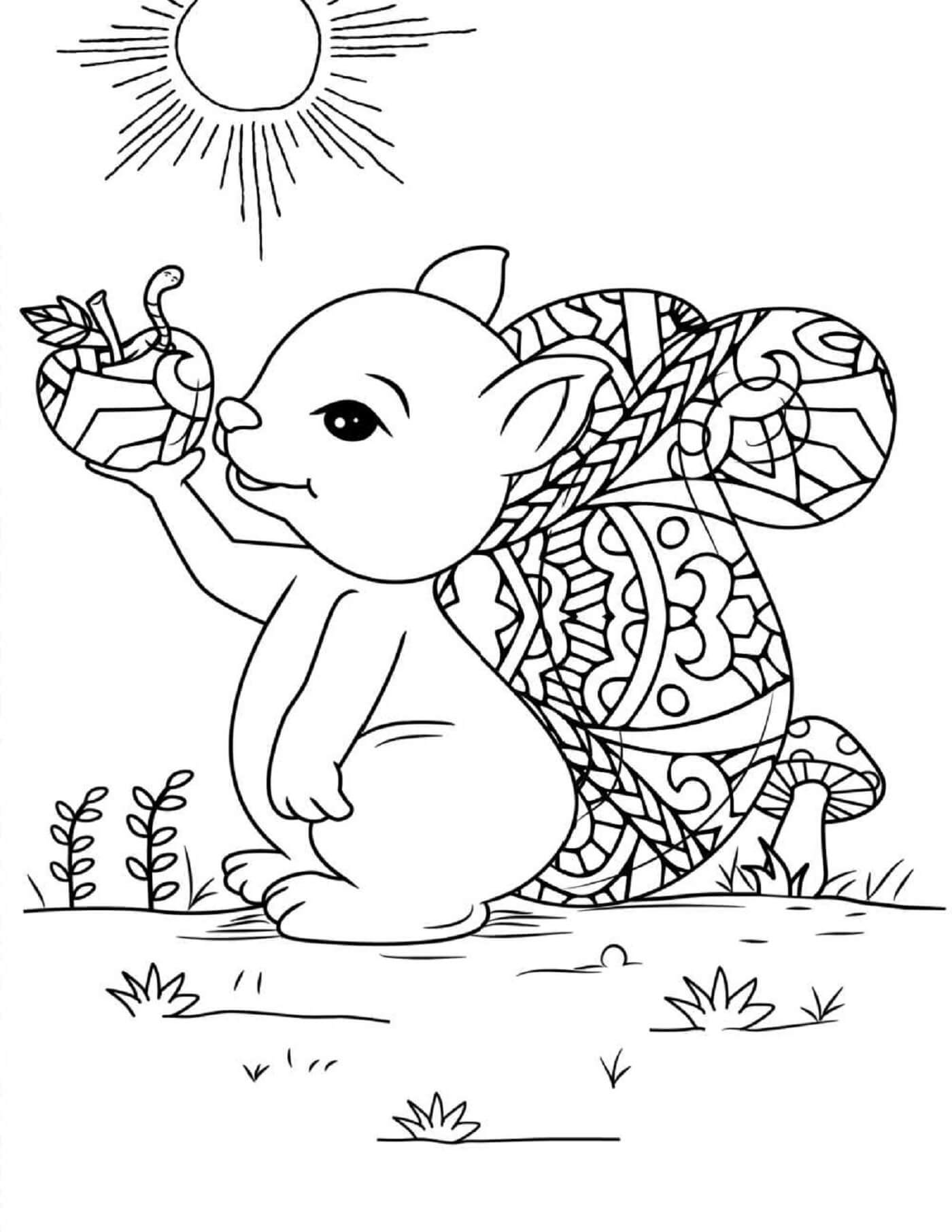 Coloriage Mandala: Écureuil avec une pomme Mandalas