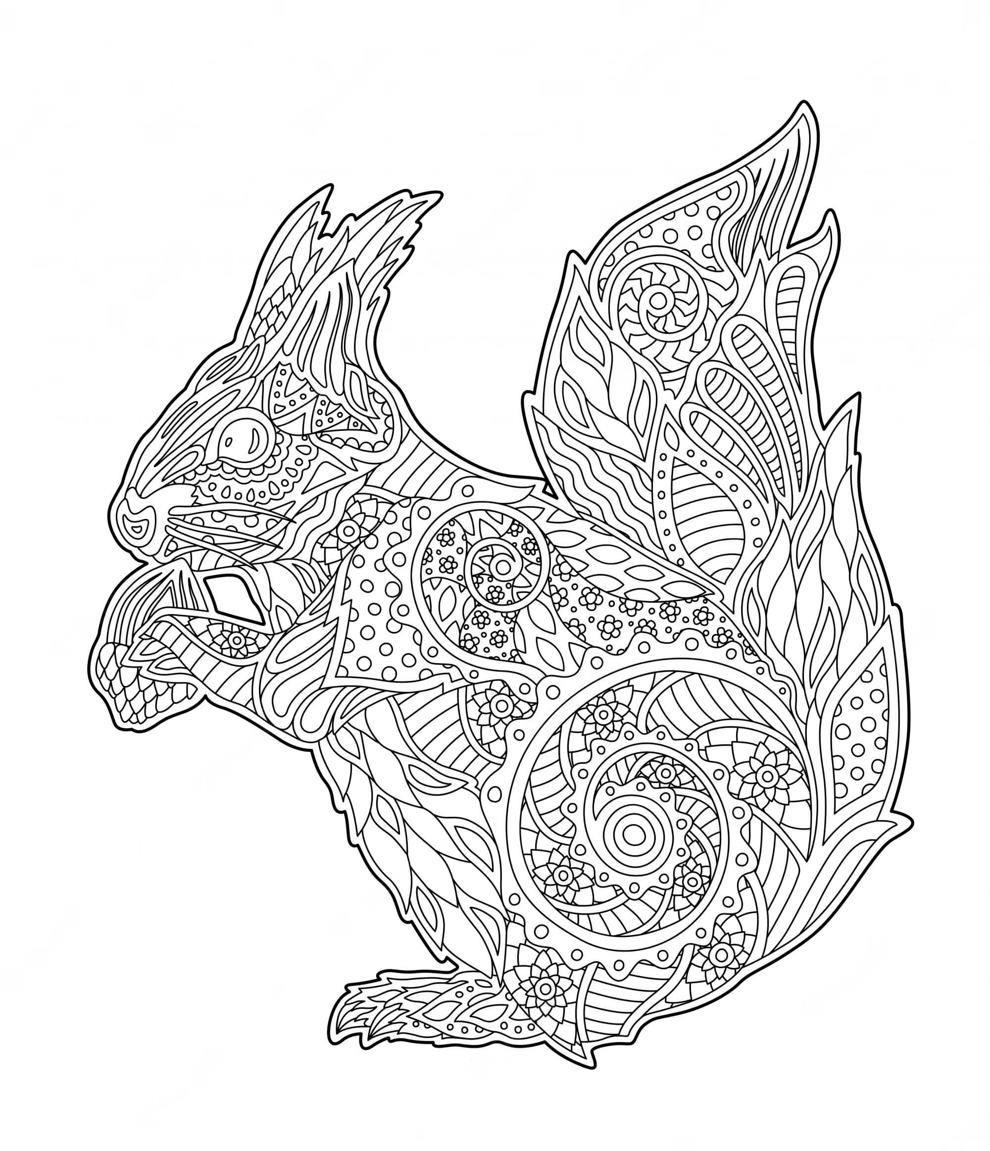 Coloriage Mandala: Écureuil Feuille 2 Mandalas