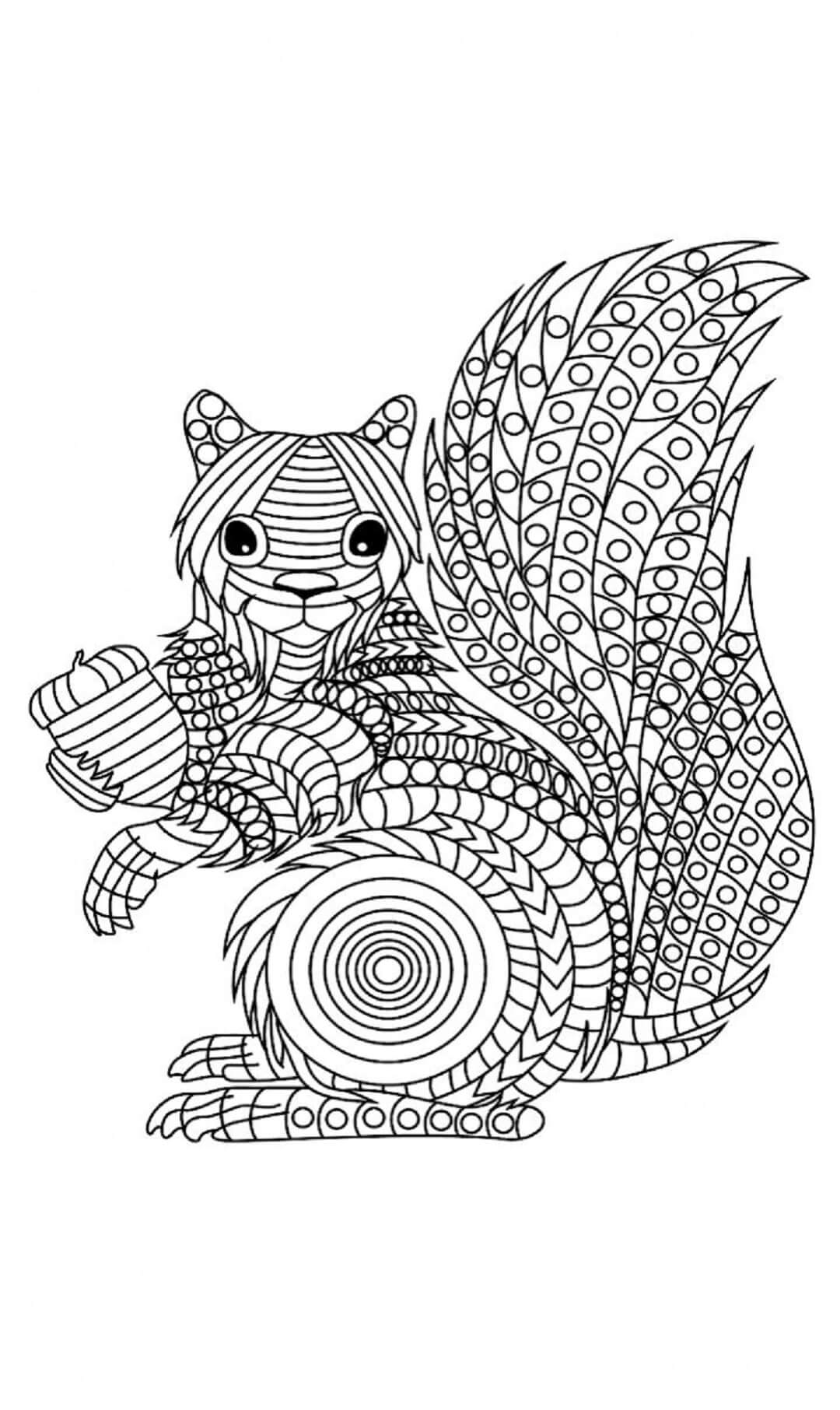 Coloriage Mandala: Écureuil Feuille 5 Mandalas