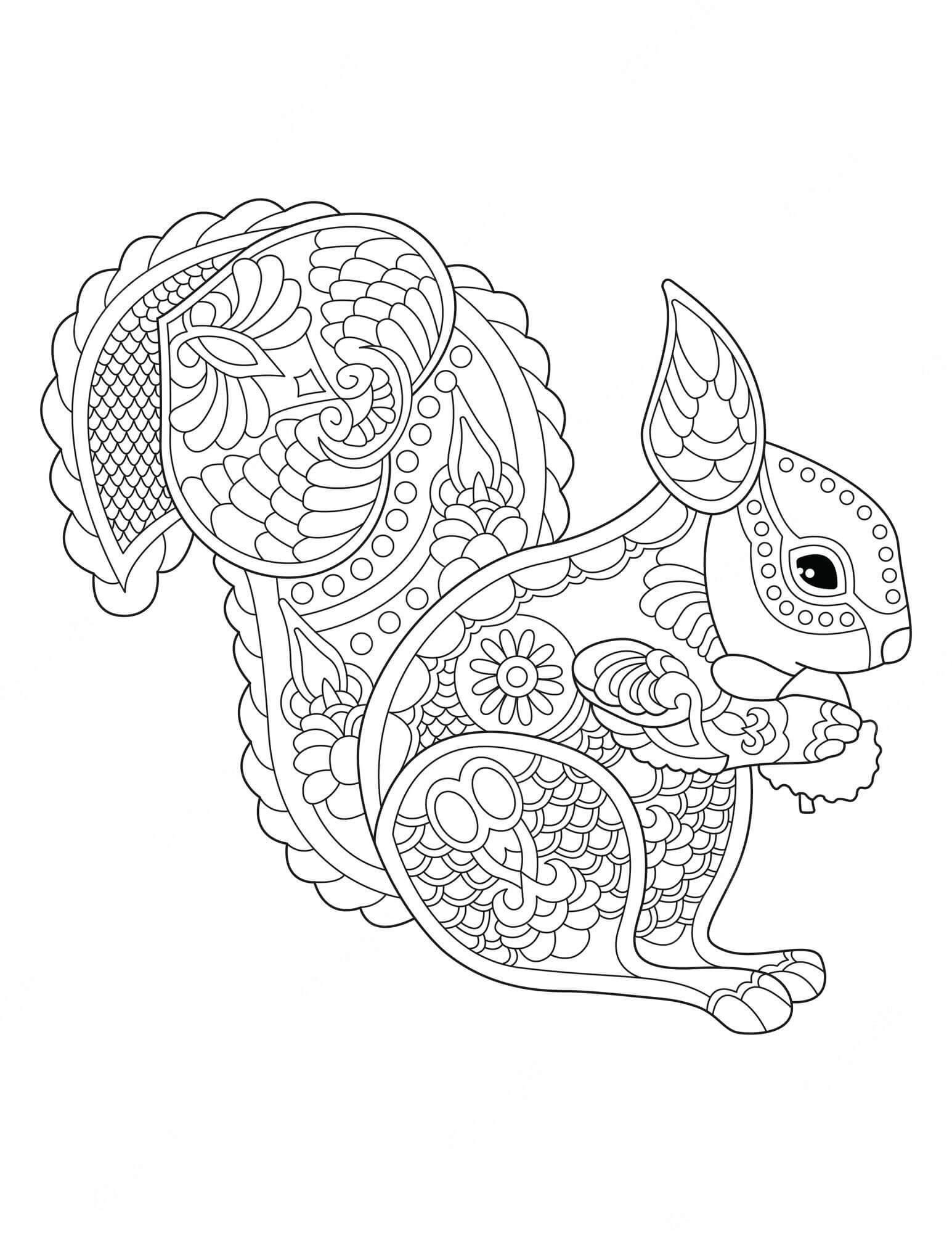 Coloriage Mandala: Écureuil Feuille 6 Mandalas