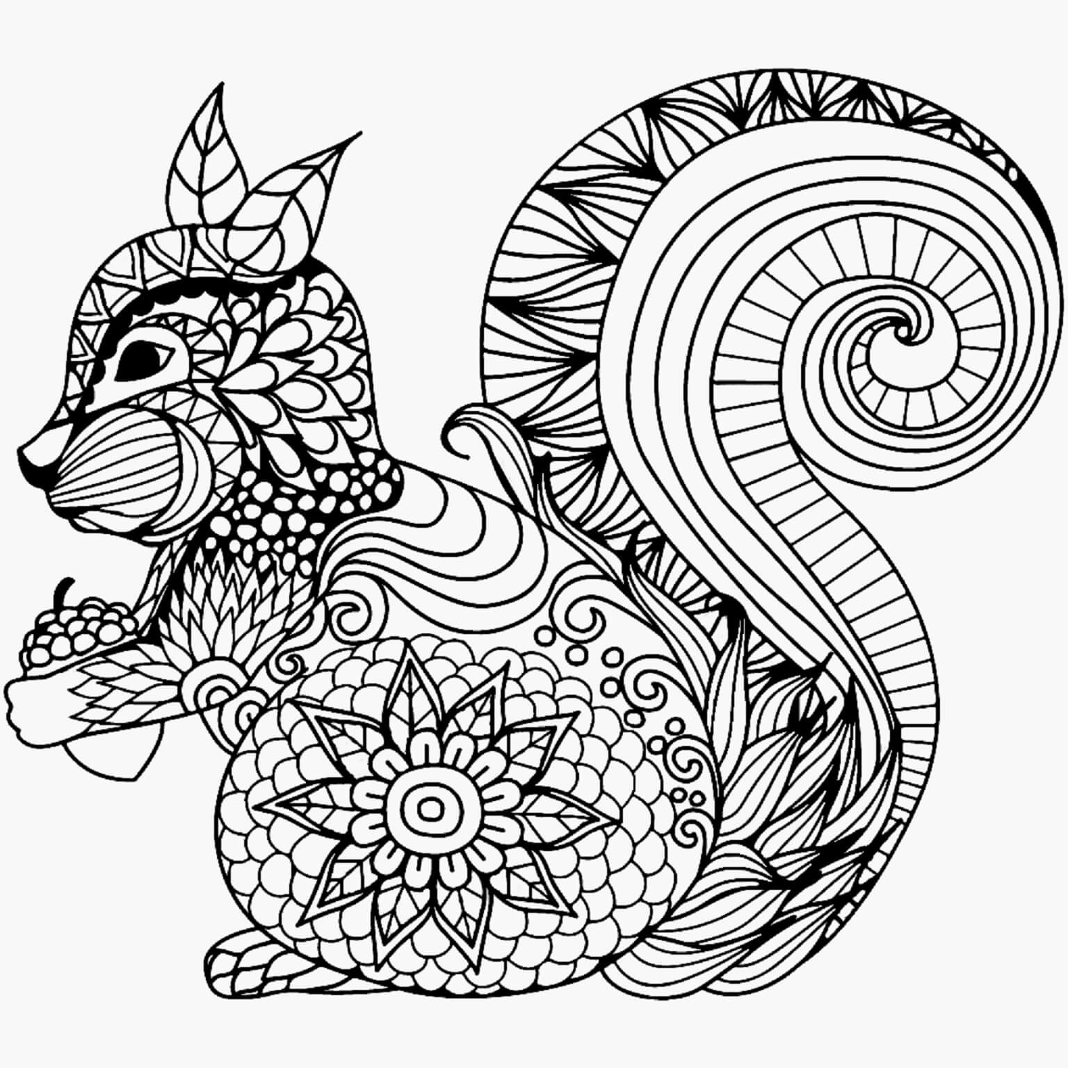 Coloriage Mandala: Écureuil Feuille 7 Mandalas