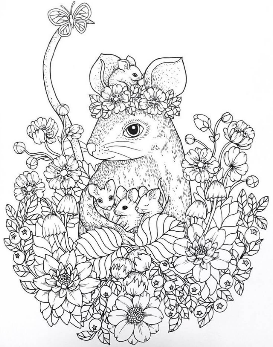 Coloriage Mandala: Famille Souris Mandalas
