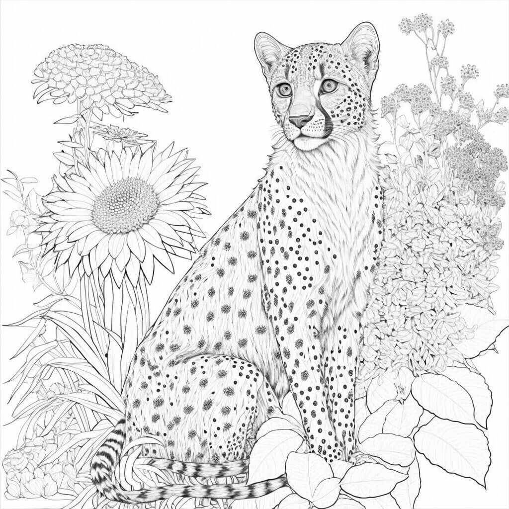 Coloriage Mandala: Guépard avec tournesol Mandalas