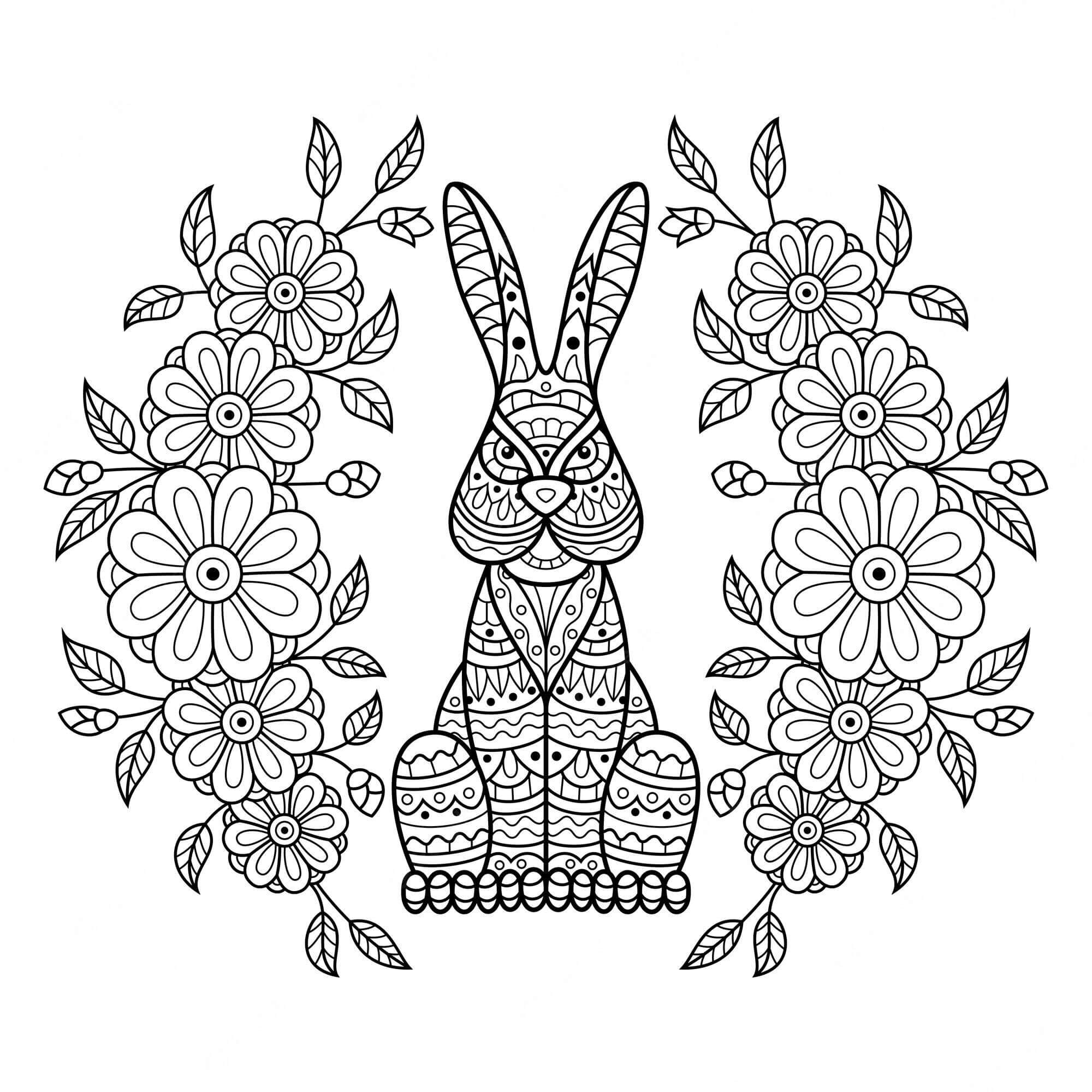 Coloriage Mandala: Lapin avec des fleurs Mandalas