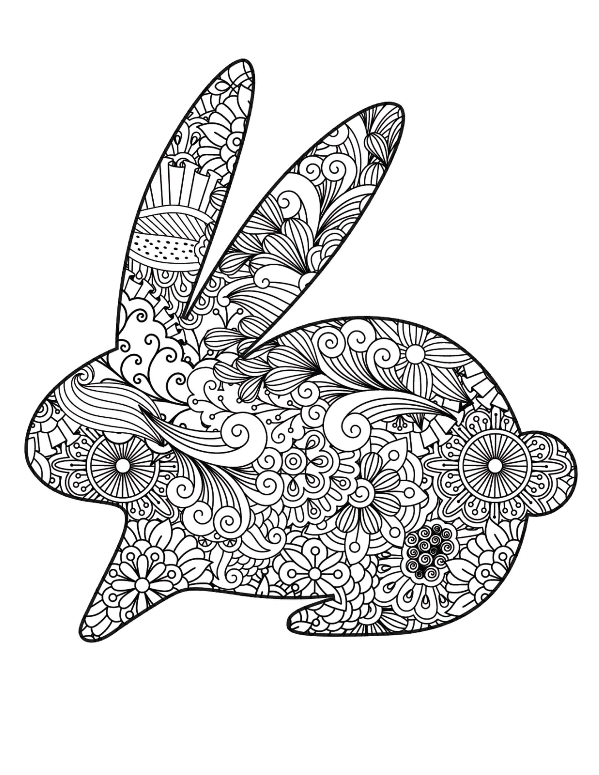 Coloriage Mandala: Lapin Feuille 4 Mandalas