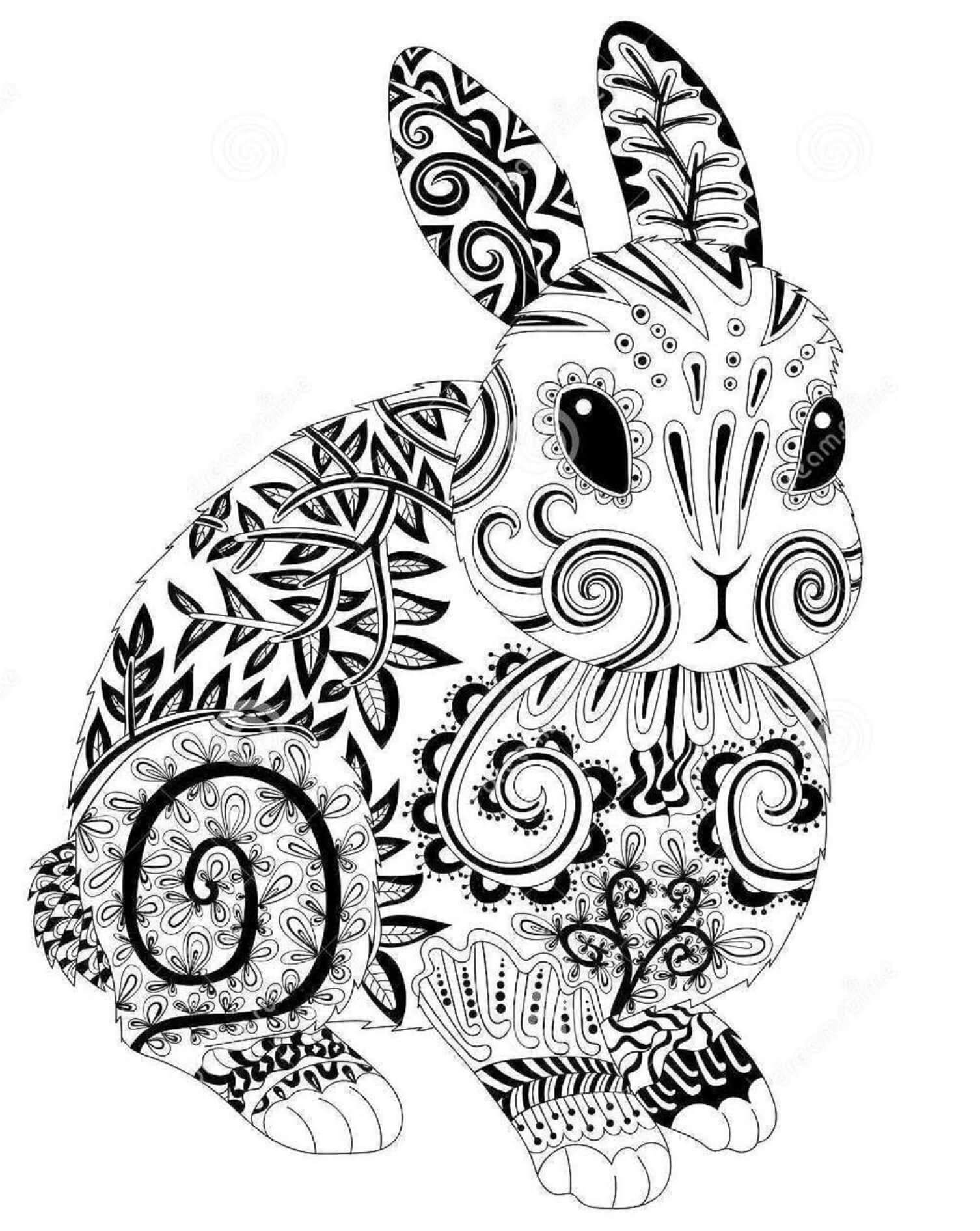 Coloriage Mandala: Lapin Feuille 6 Mandalas