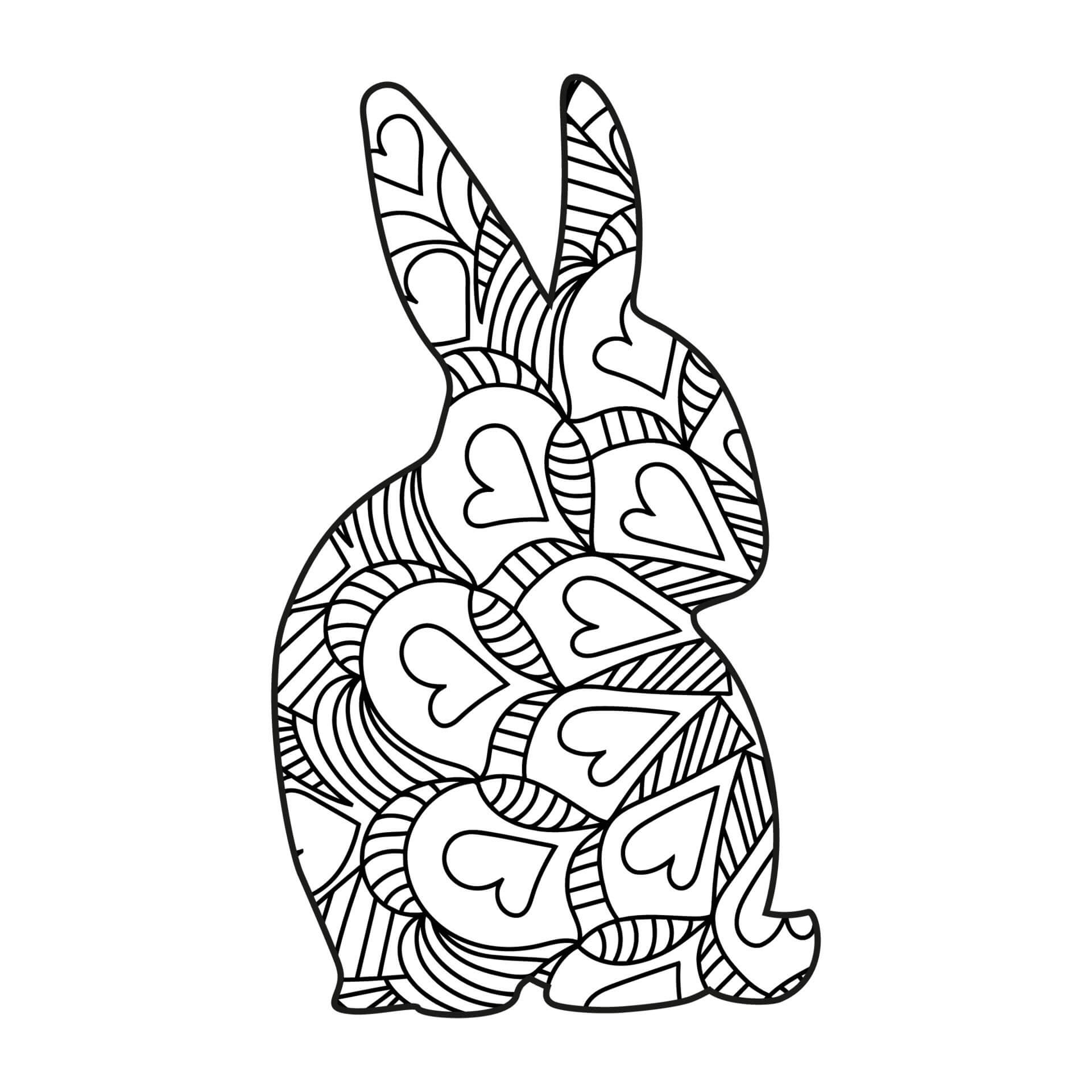 Coloriage Mandala: Lapin mignon avec des coeurs Mandalas