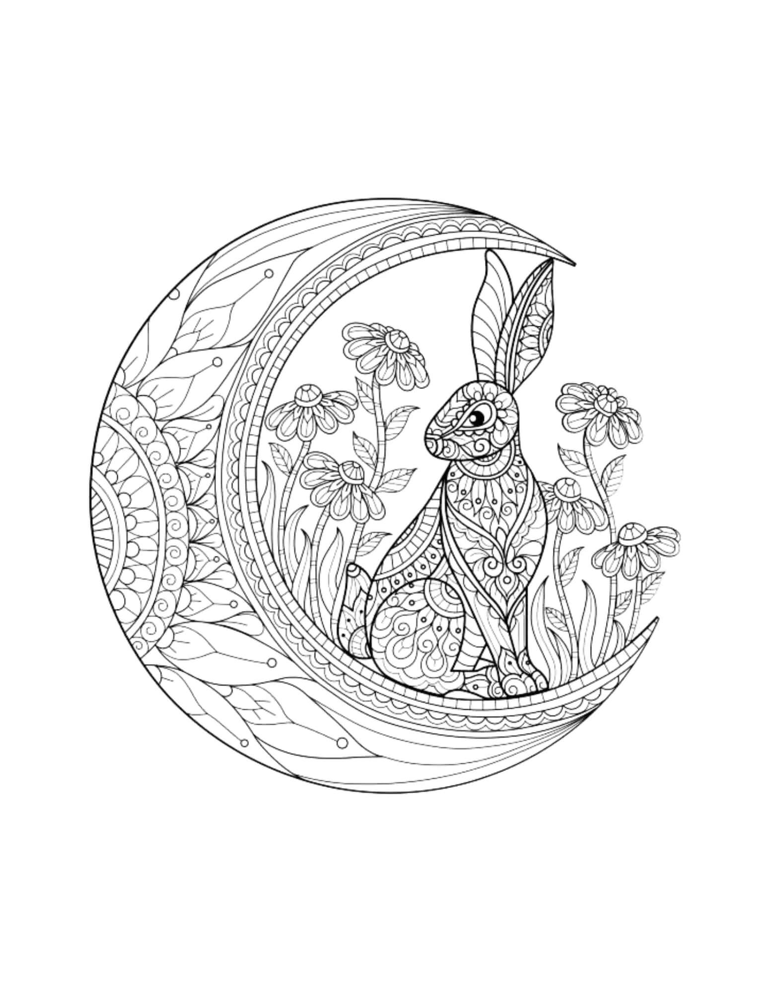 Coloriage Mandala: Lapin sur la lune Mandalas