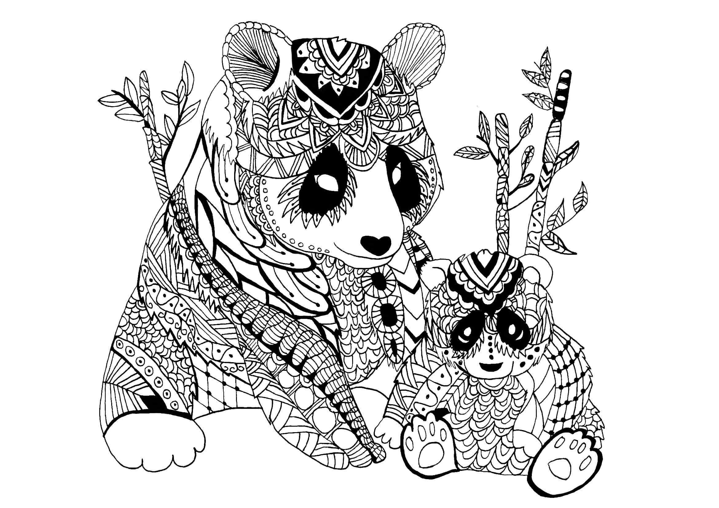 Coloriage Mandala: Mère et bébé panda Mandalas