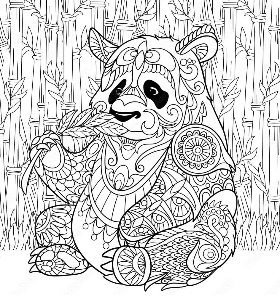 Coloriage Mandala: Panda avec des bambous Mandalas