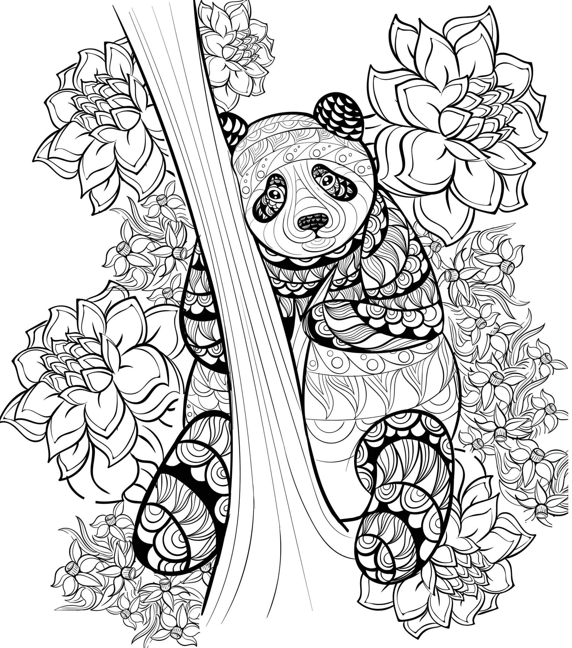 Coloriage Mandala: Panda avec des fleurs Mandalas
