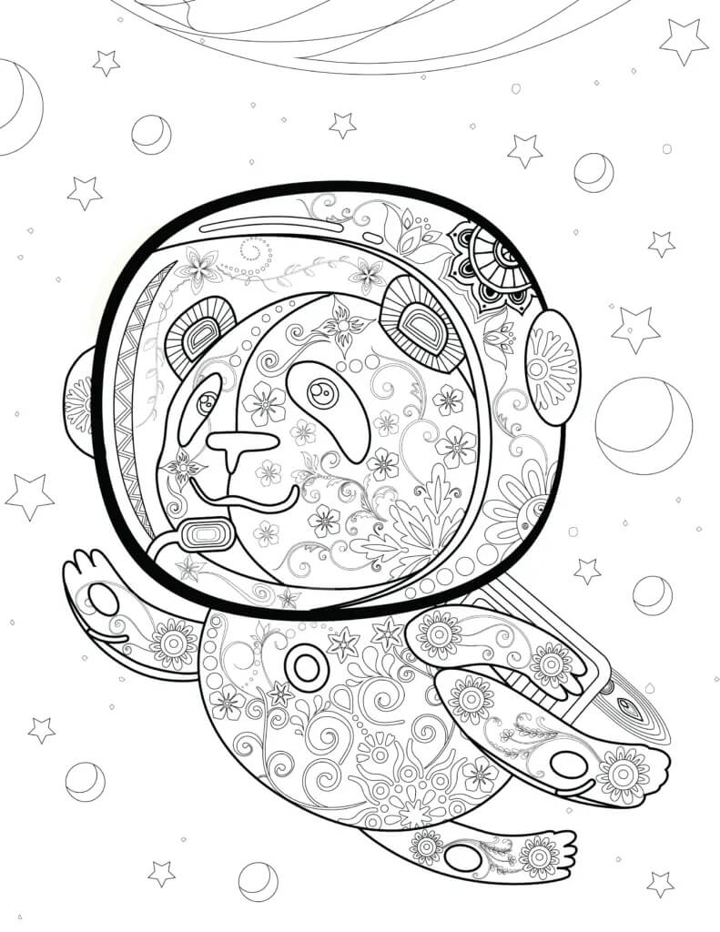 Coloriage Mandala: Panda dans l'espace Mandalas