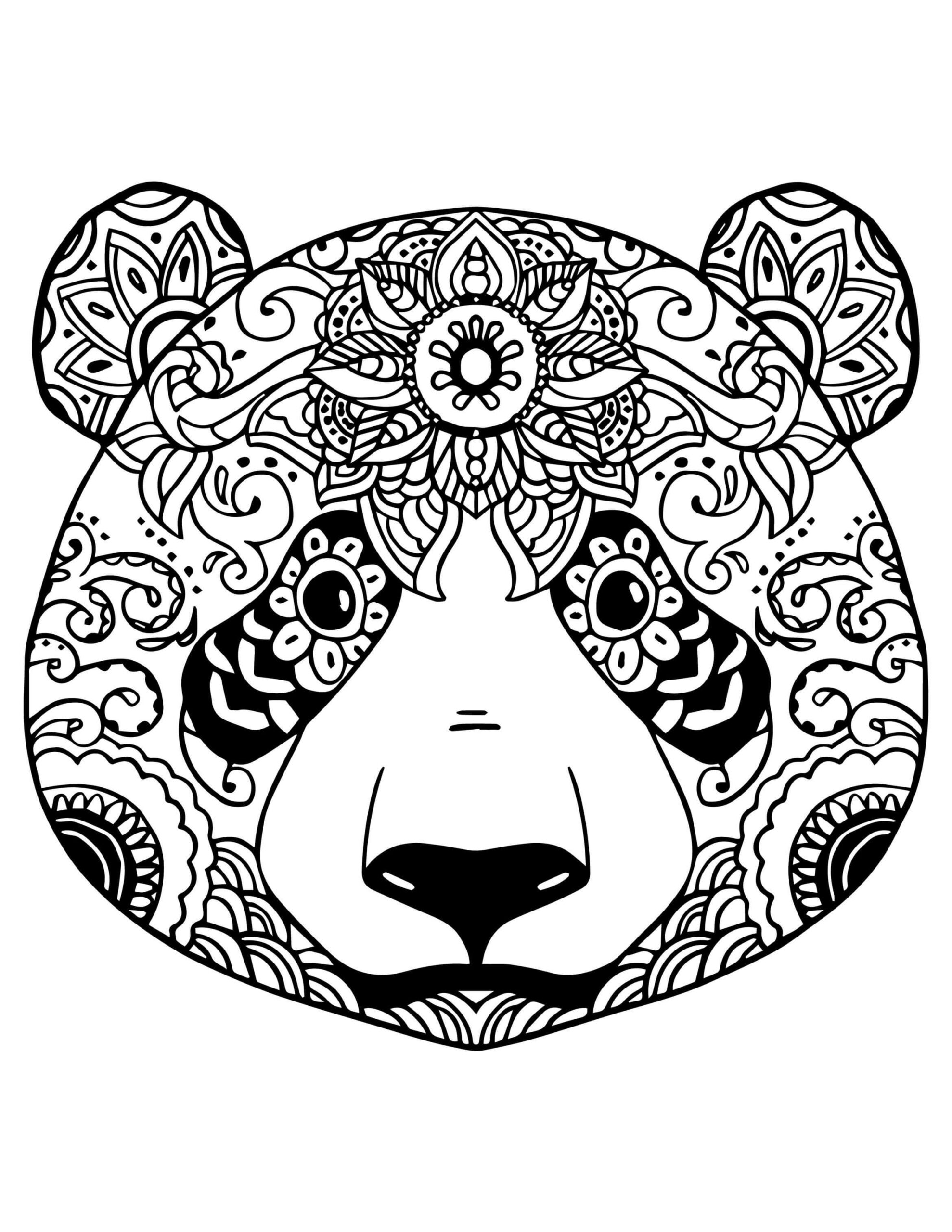 Coloriage Mandala: Panda Feuille 5 Mandalas