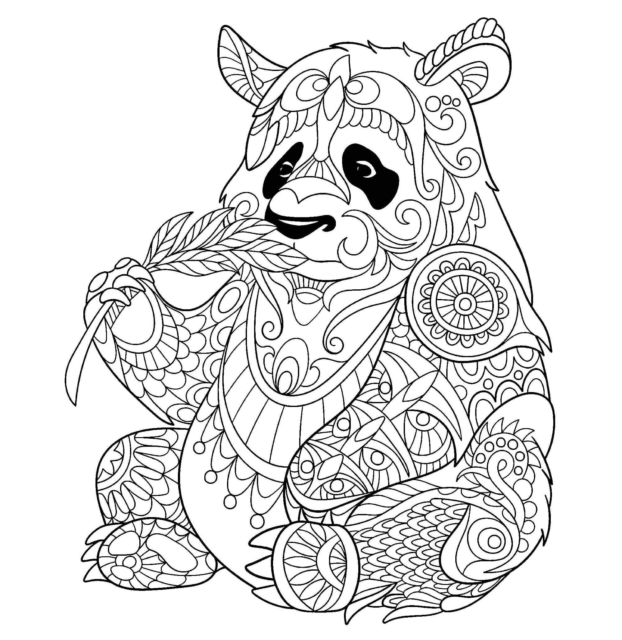 Coloriage Mandala: Panda mangeant un bambou Mandalas