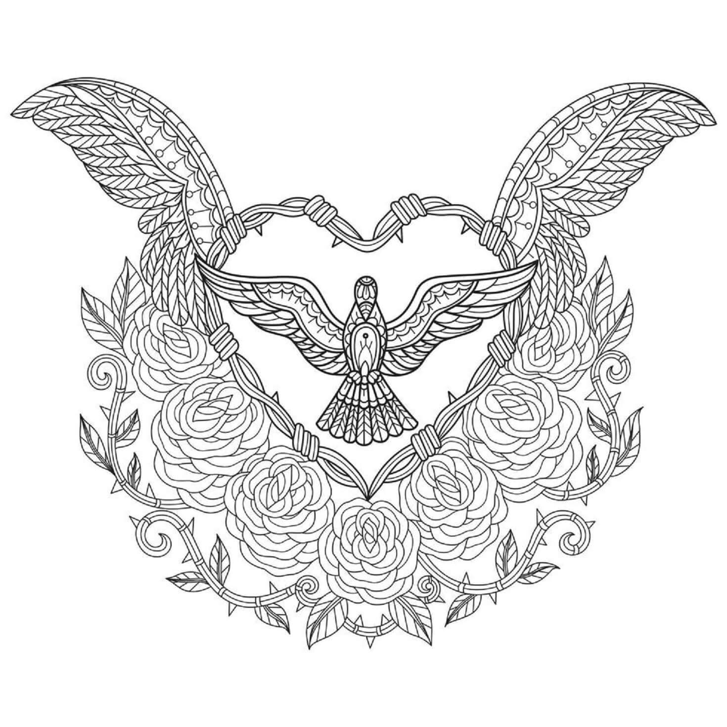 Coloriage Mandala: Pigeon blanc et amour Mandalas