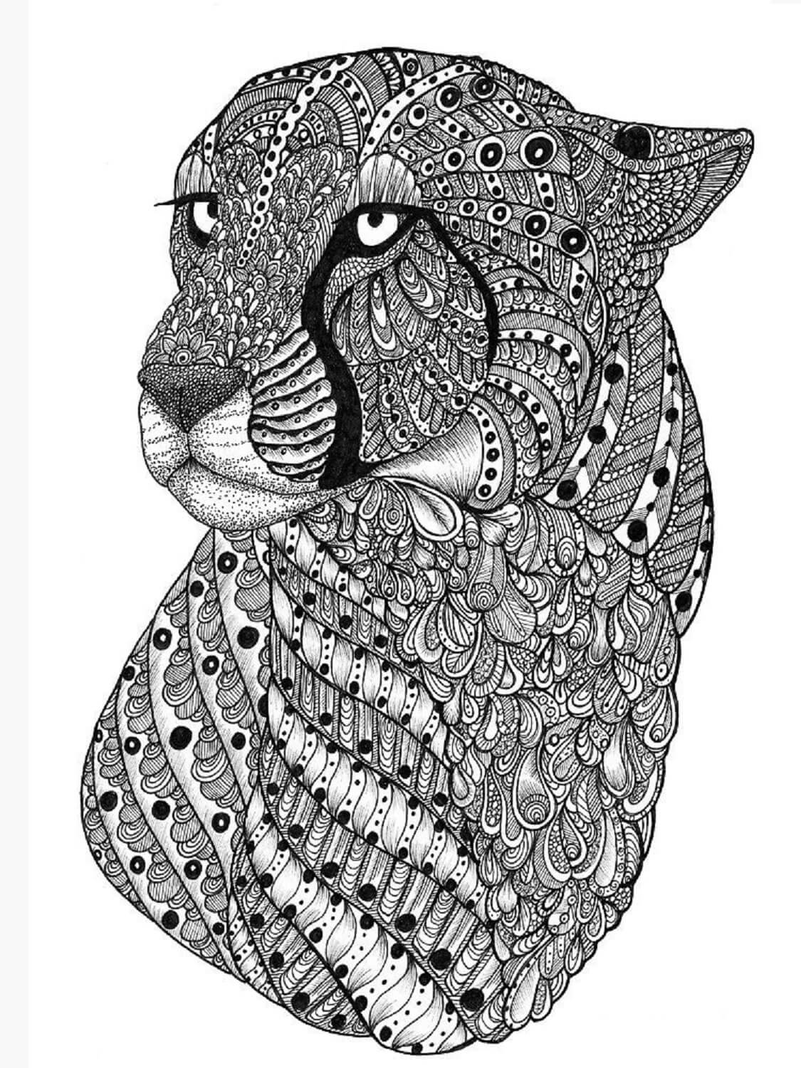 Coloriage Mandala: Portrait de guépard Mandalas