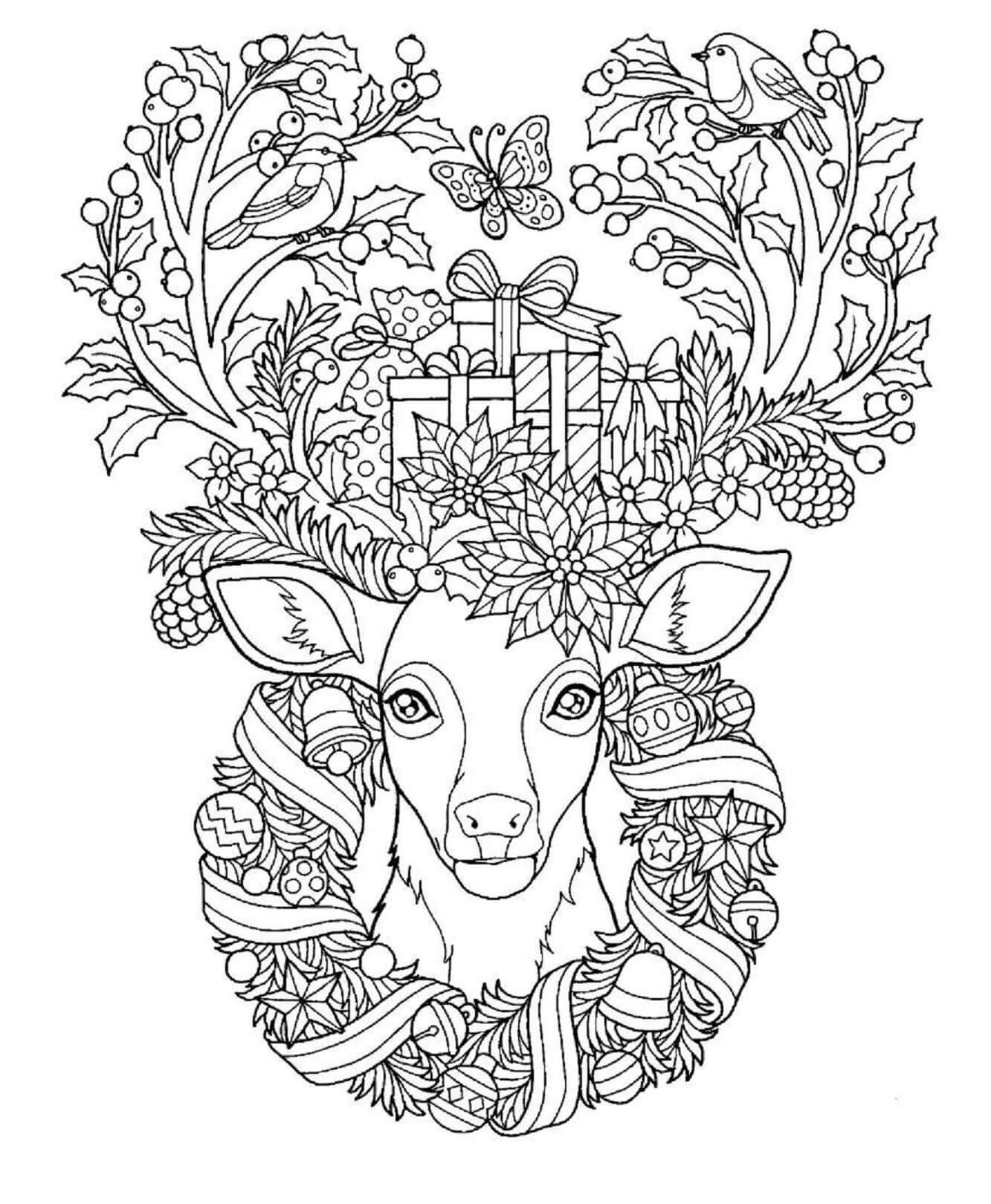 Coloriage Mandala: Renne avec des boîtes-cadeaux Mandalas